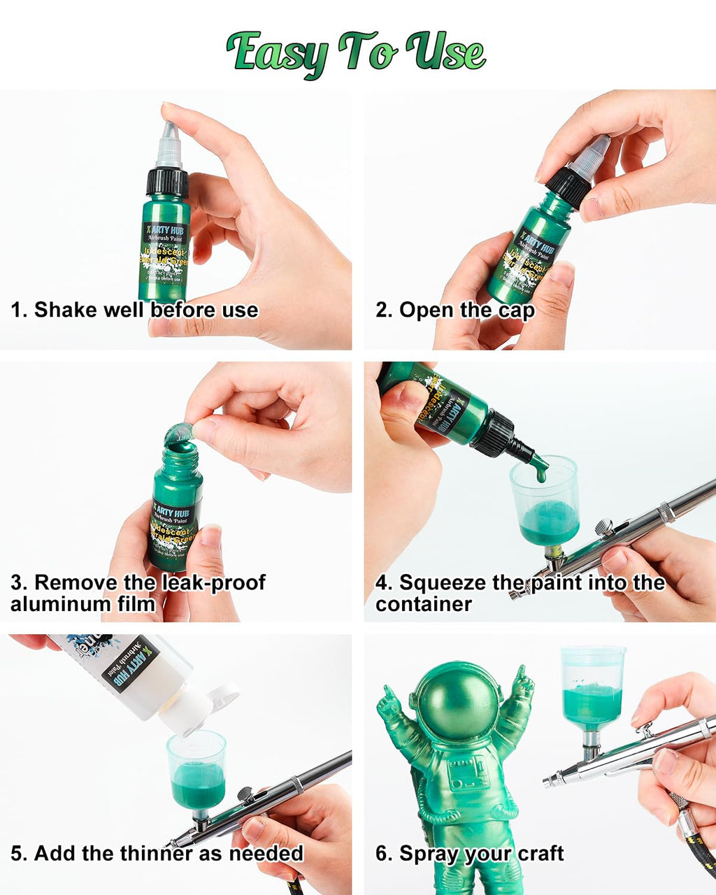 X ARTY HUB Airbrush Paint Set - 42 Colors Water-Based Acrylic with Thinner