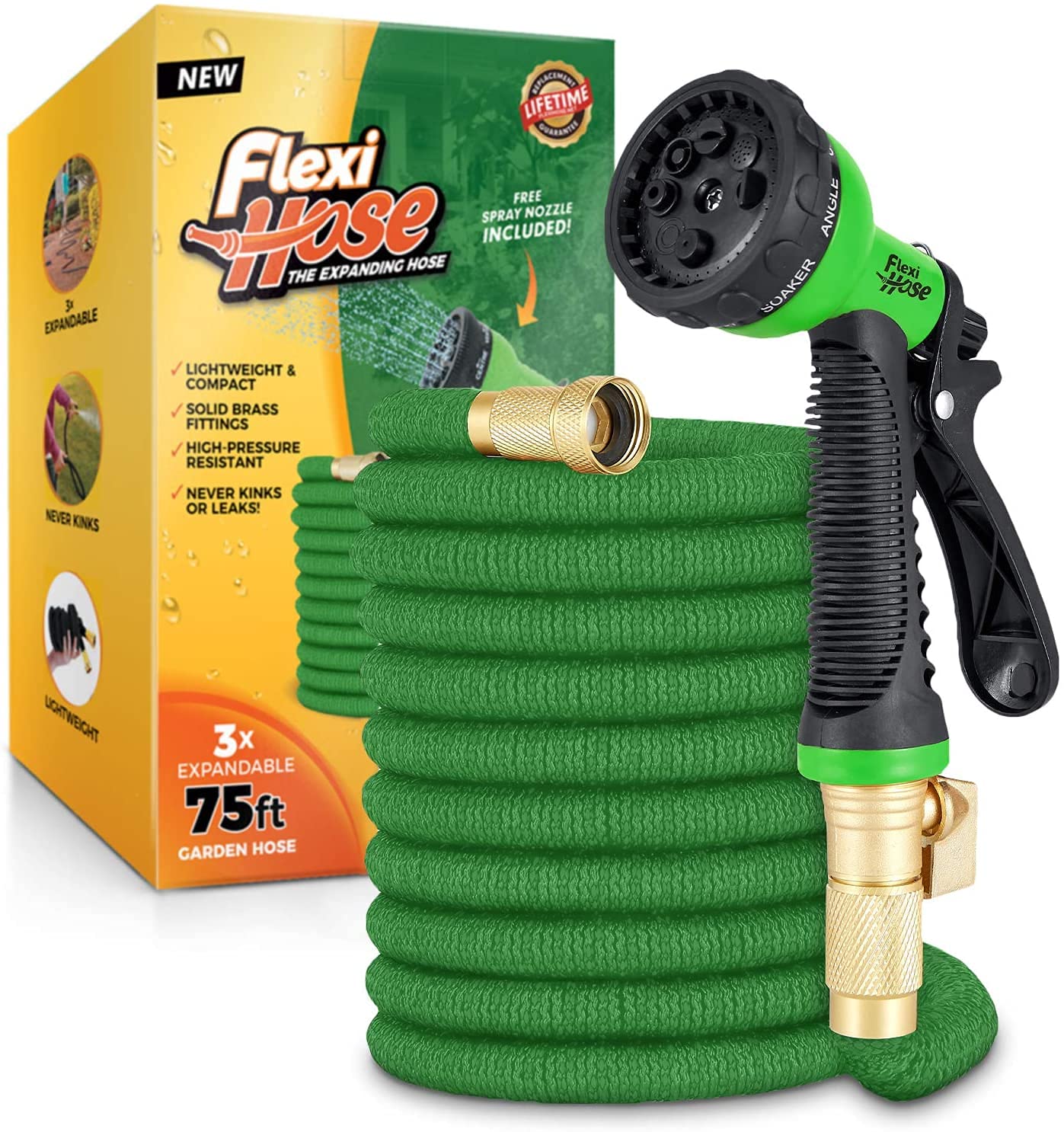 Flexi Hose 75FT Expandable Garden Hose – Heavy Duty with Brass Fittings