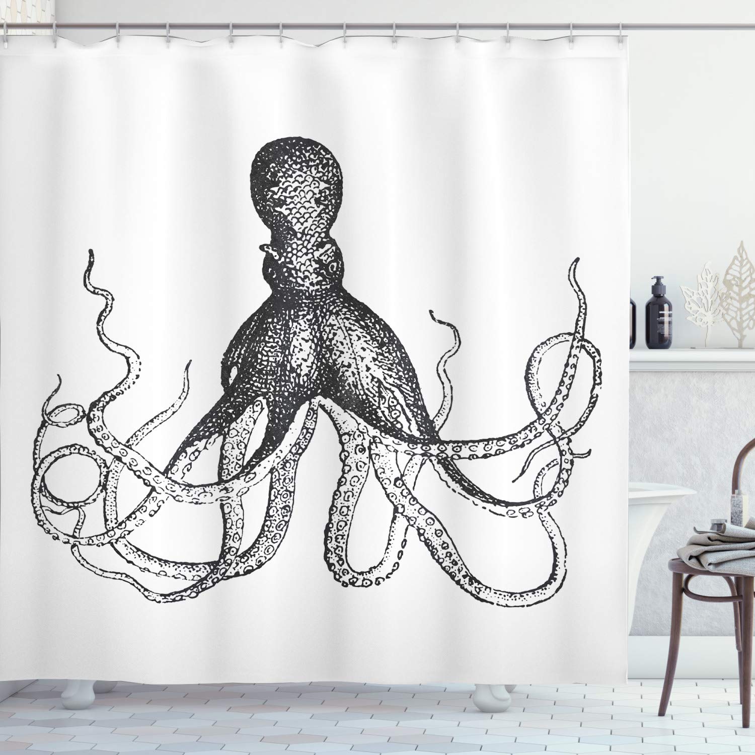 ABAKUHAUS Octopus Fabric Shower Curtain | Waterproof Marine Art, 94"