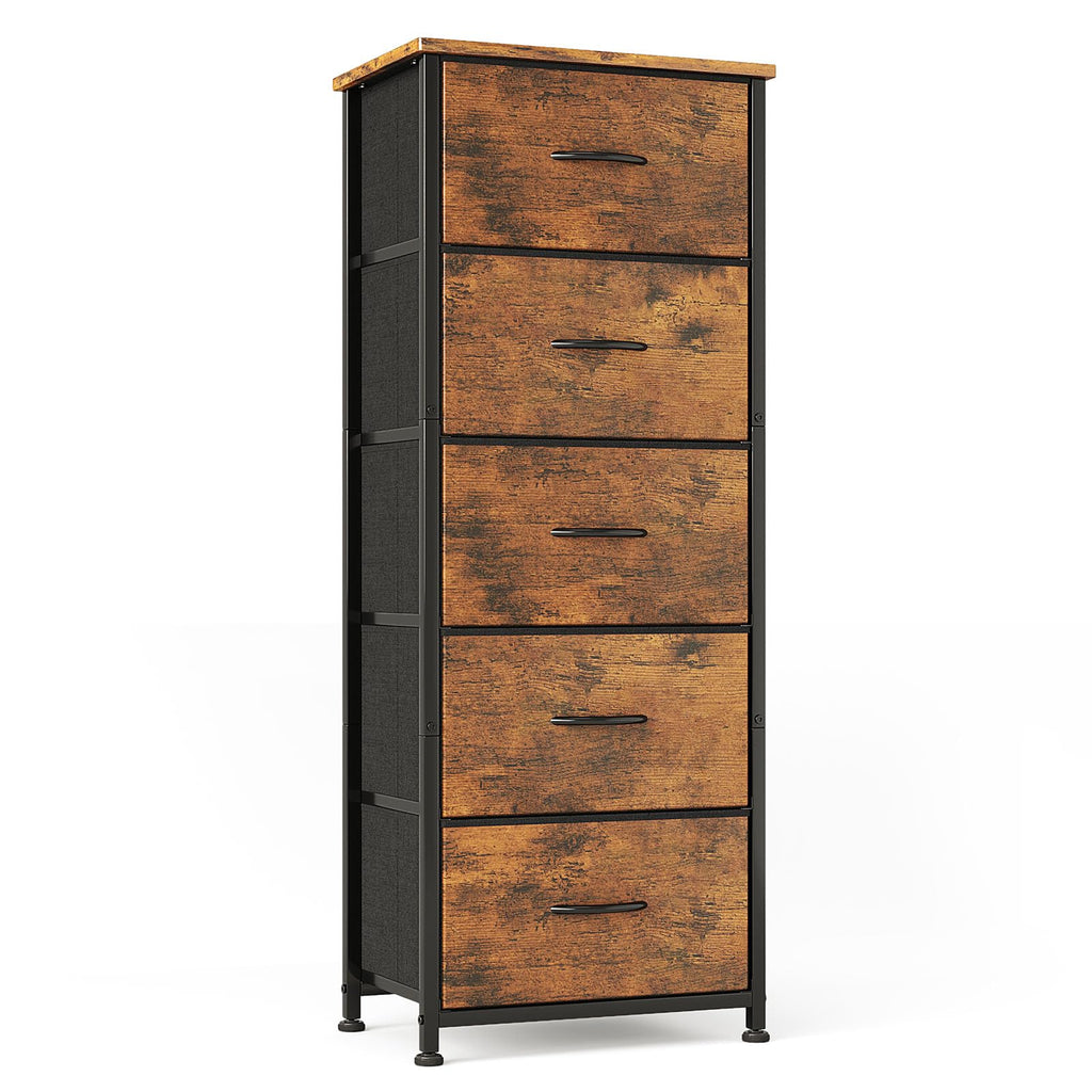 CAIYUN 5-Drawer Chest of Drawers | Tall Brown Fabric Storage Dresser