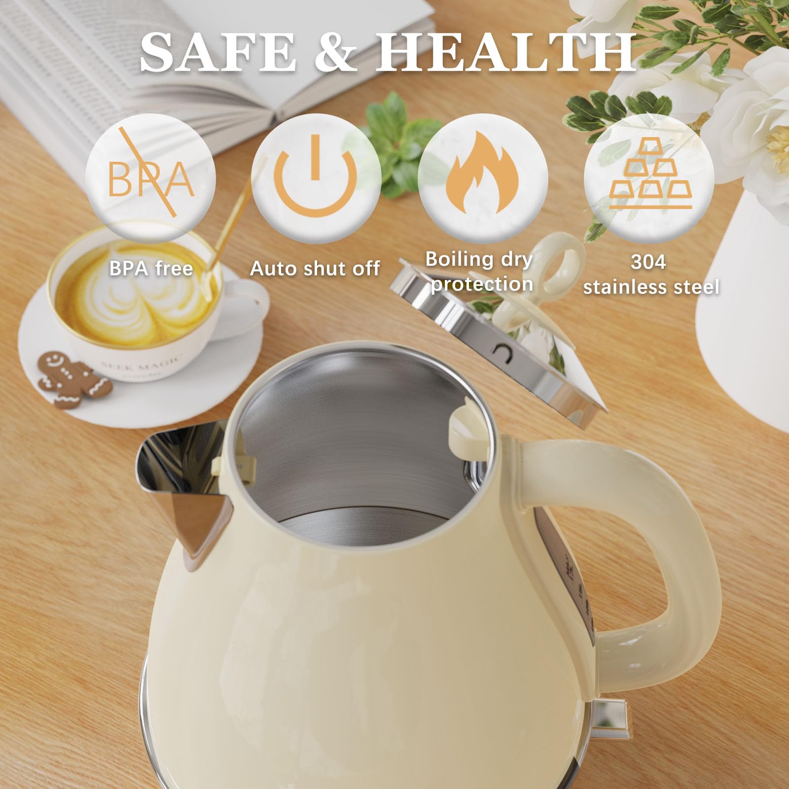 Anfilank Electric Kettle – 1.7L Stainless Steel Fast Boil, 3000W, Cream