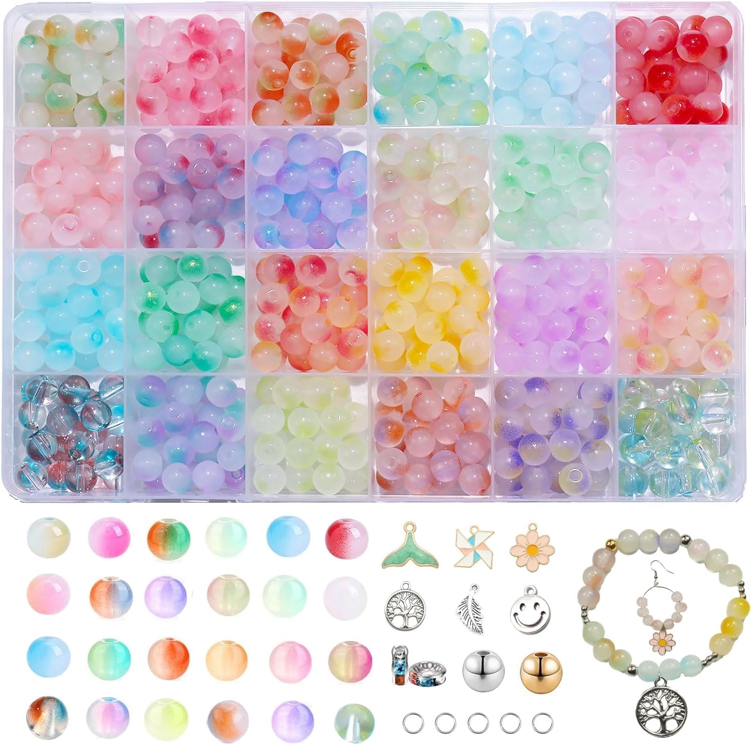 BLAESIFF 743Pcs Glass Beads for Jewelry Making - 24 Colors Bracelet Kit