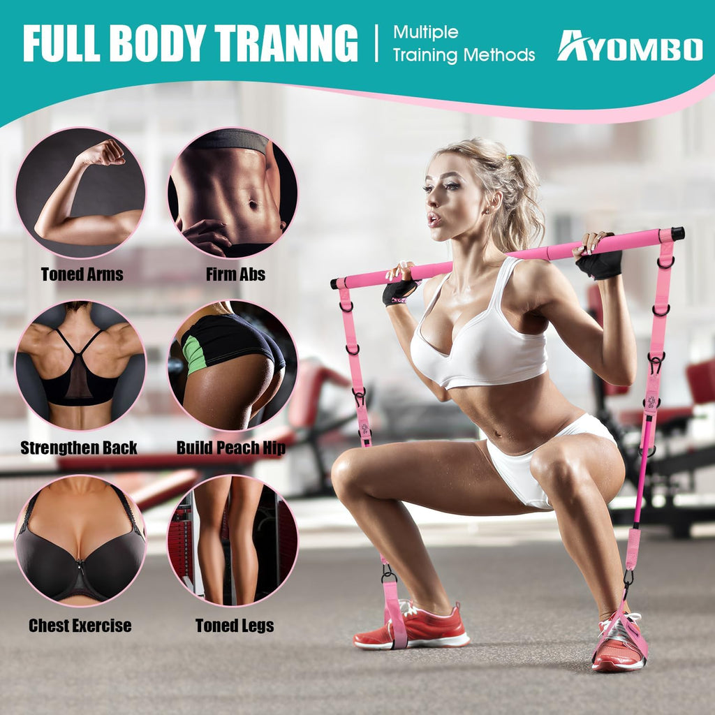 Pilates Bar Kit | Adjustable Resistance Bands Home Gym Set