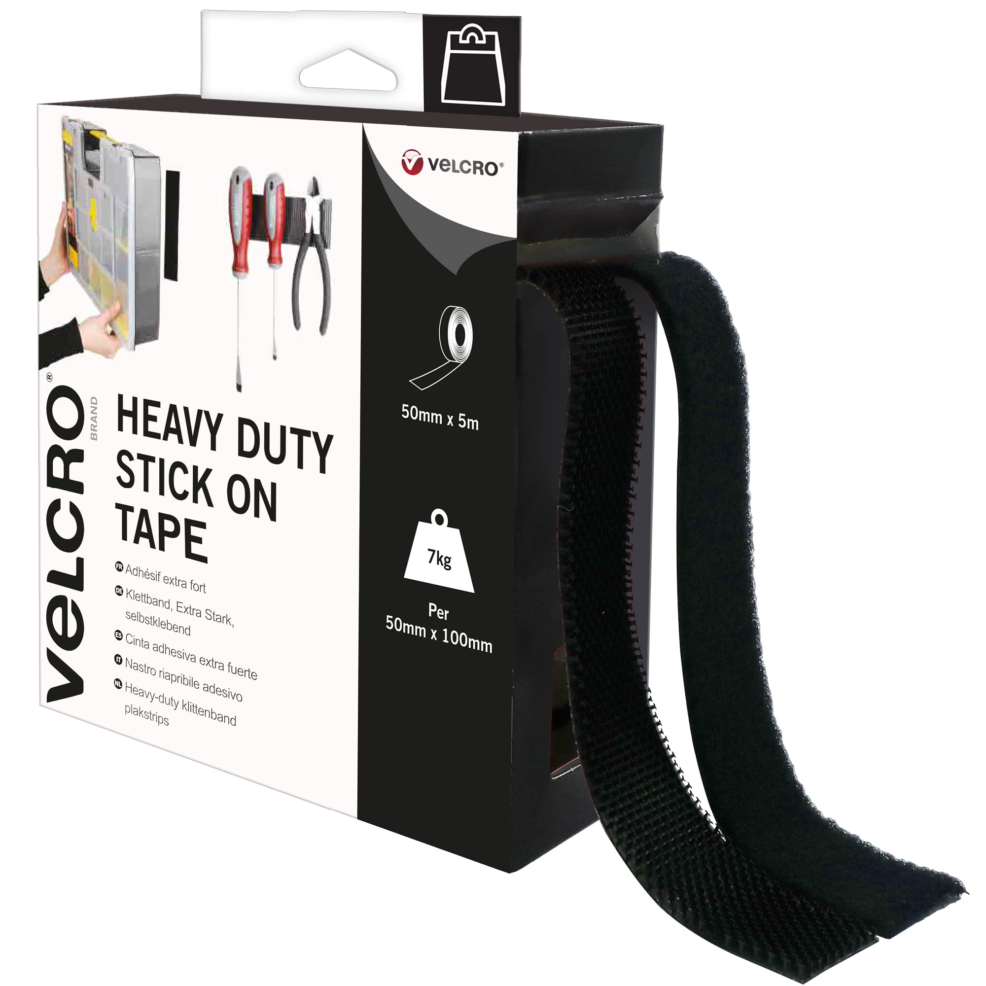 VELCRO Brand Heavy Duty Stick On Tape | Industrial Hook & Loop - 5m