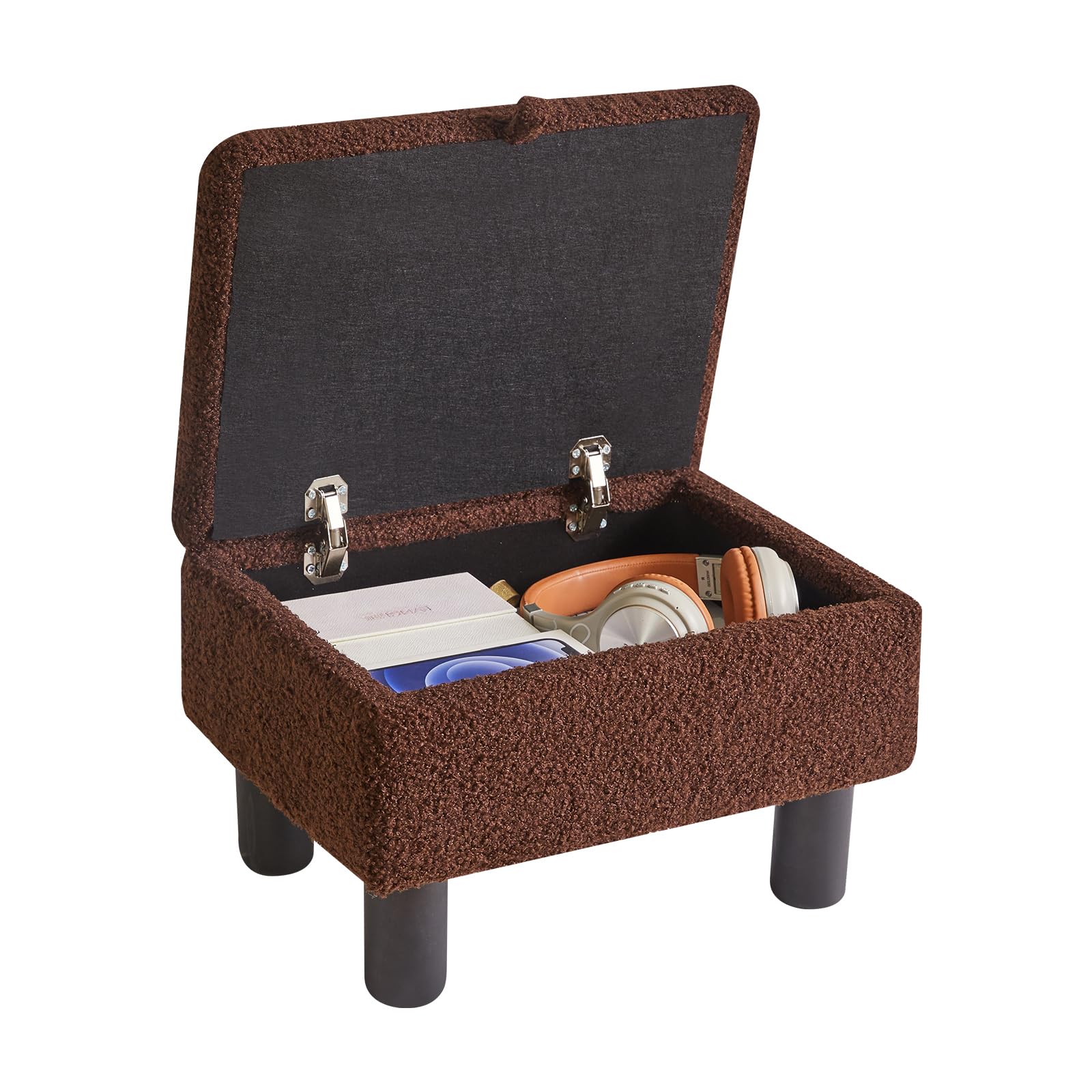 Aibiju Storage Ottoman – Faux Teddy Fur Footstool with Pine Wood Legs