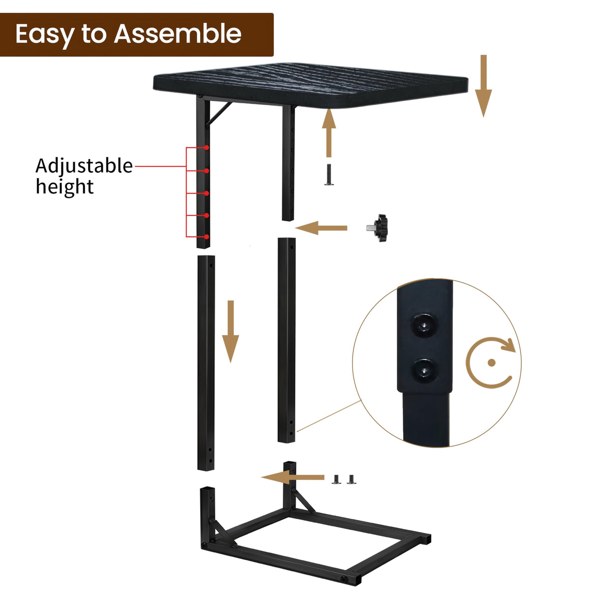OFIDELITY Side Table, Height Adjustable C Table, End Table for Sofa, Couch & Bedside, Small Coffee Table with Metal Frame for Living Room & Bedroom - image 3