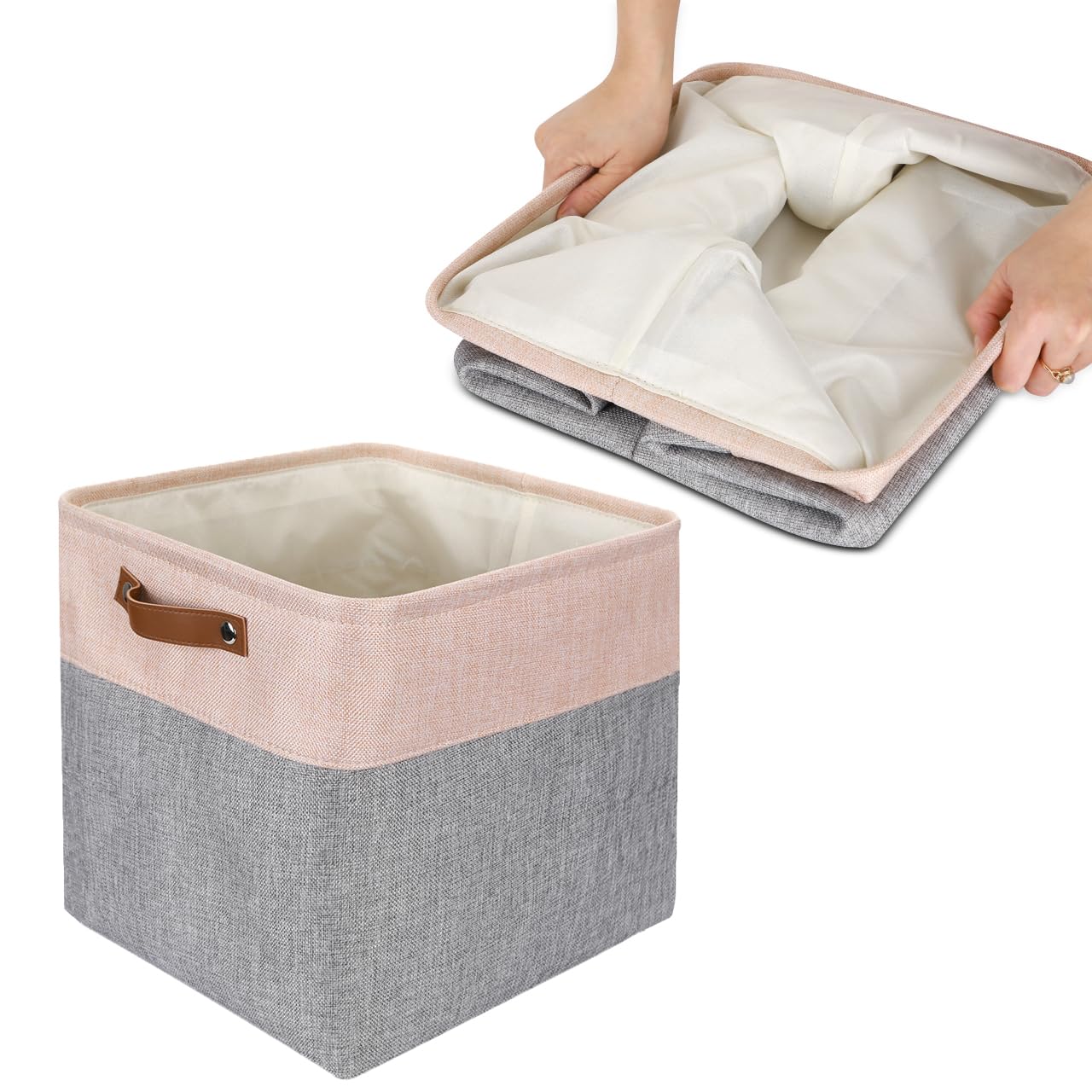 Mangata Fabric Storage Cubes - Set of 4 Kallax Baskets, Grey Pink