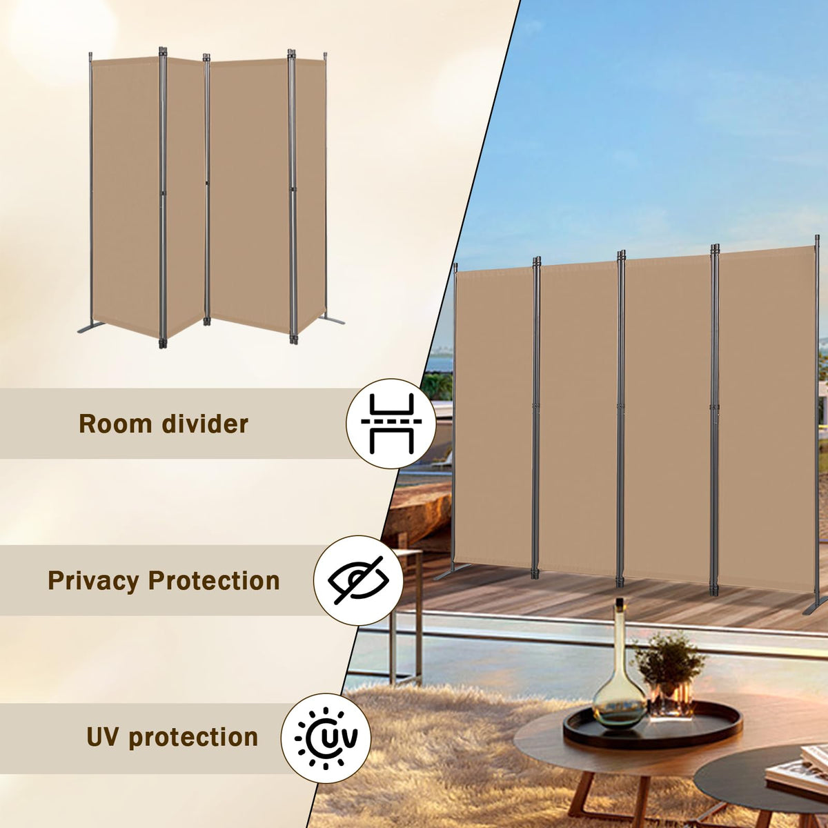 Angel Living 4 Panels Folding Room Divider, Privacy Screen Composed of Polyester Fabric and Sturdy Iron Frame - image 5