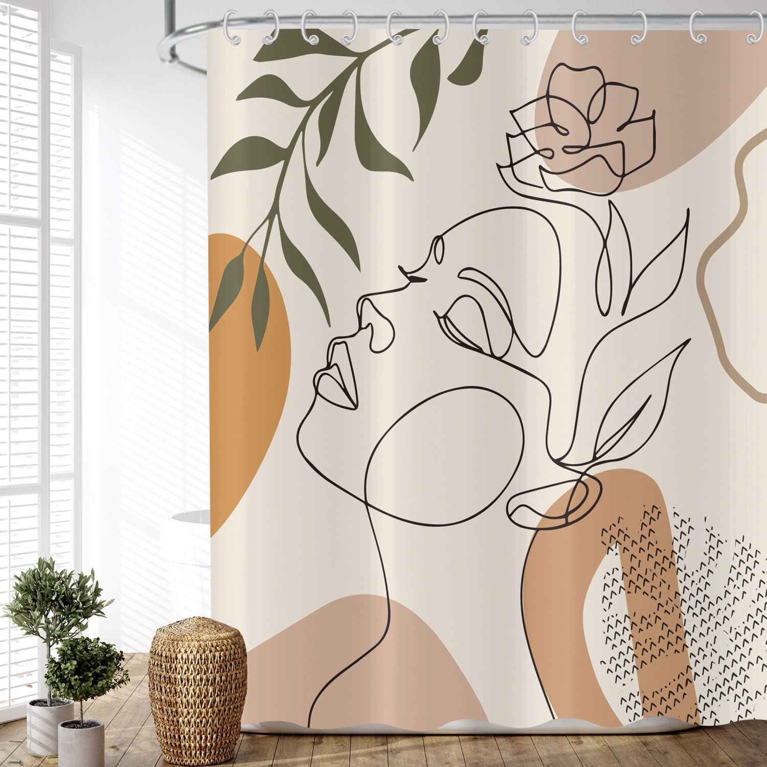 Boho Abstract Girl Face Shower Curtain | Beige Polyester 150x180cm
