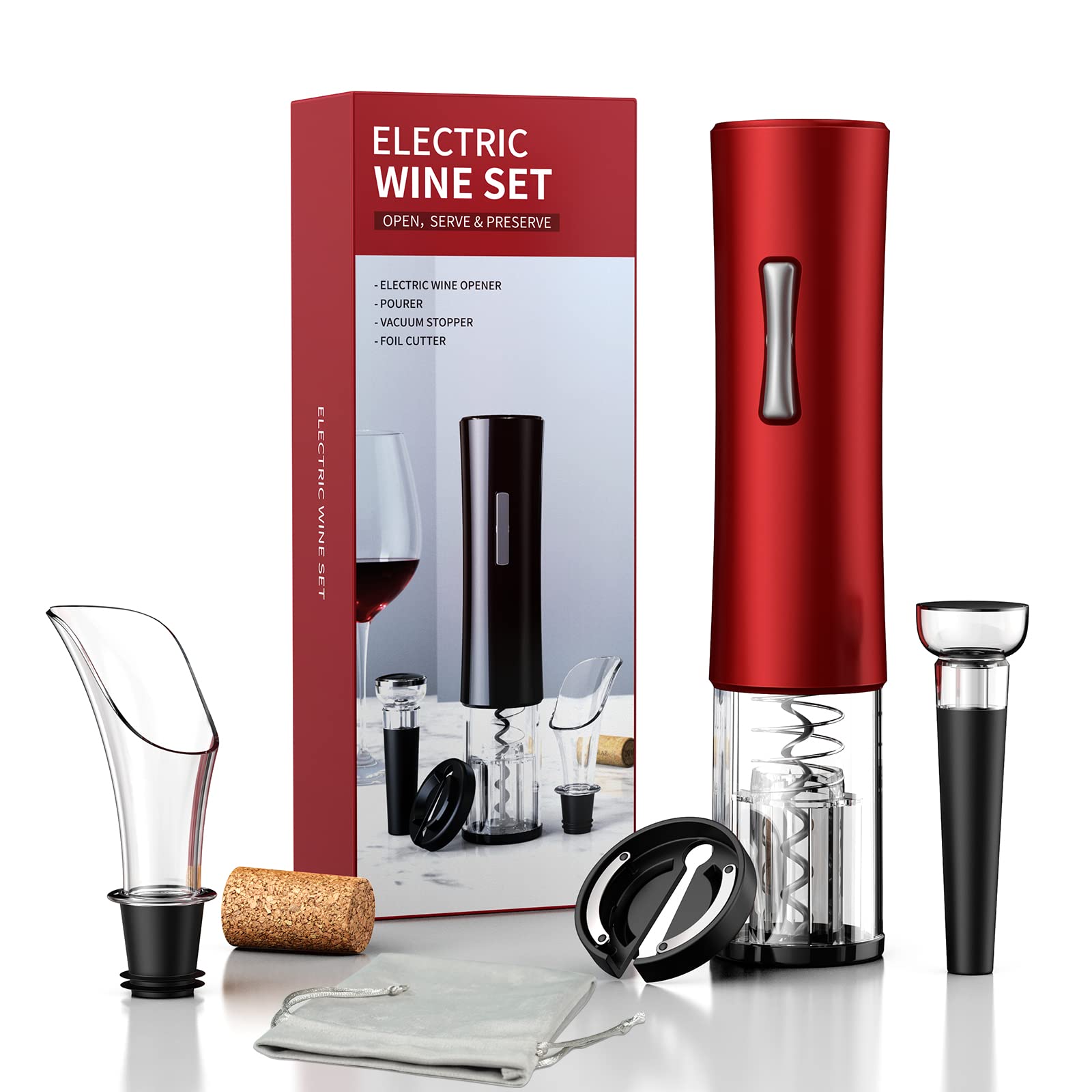 UNICHERRY Electric Wine Opener Set with Foil Cutter and Pourer