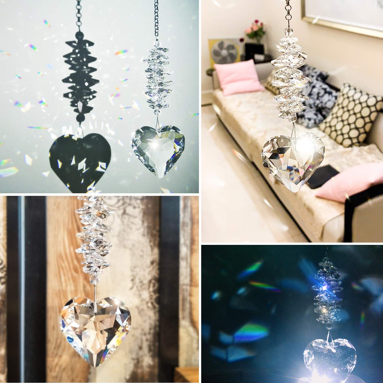 Jolof Store 45mm Clear K9 Crystal Heart Suncatcher Prism Pendant
