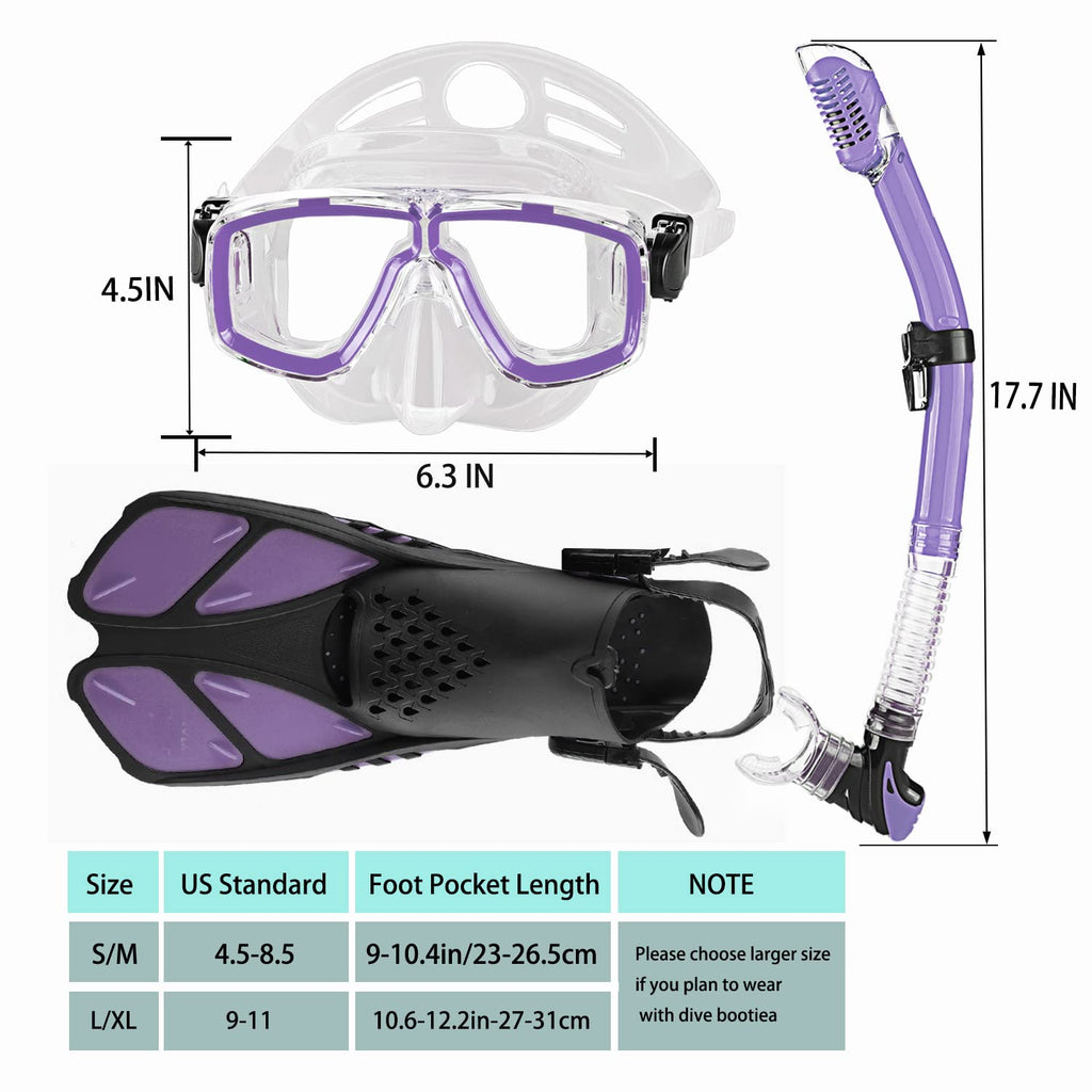 Adult Snorkeling Gear Set | Anti-Fog Mask, Dry Snorkel & Fins