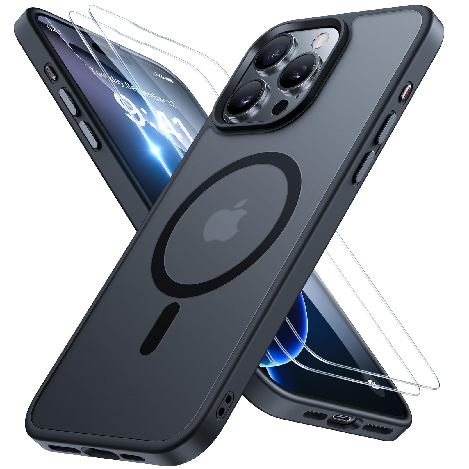 Miracase Magnetic iPhone 16 Pro Case with 2 Screen Protectors | Black