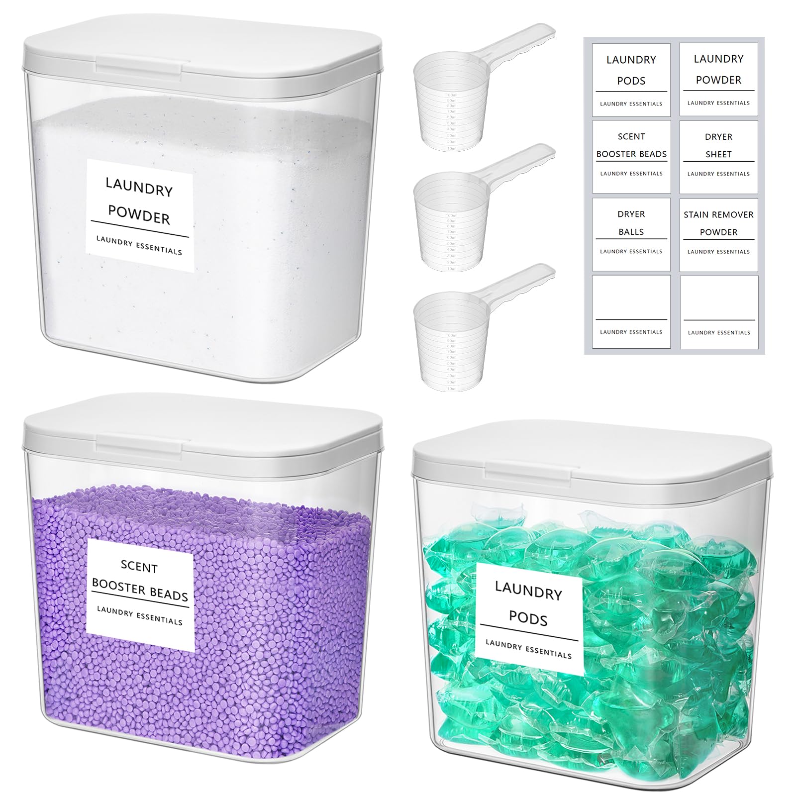 Lifewit 3-Pack Laundry Pods Container with Press-and-Pop Lid and Scoops