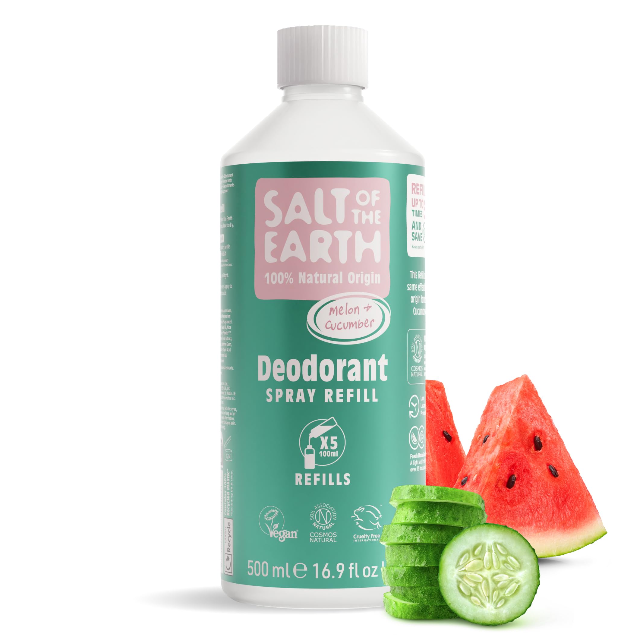 Salt of the Earth Natural Deodorant Spray Refill – Melon & Cucumber 500ml