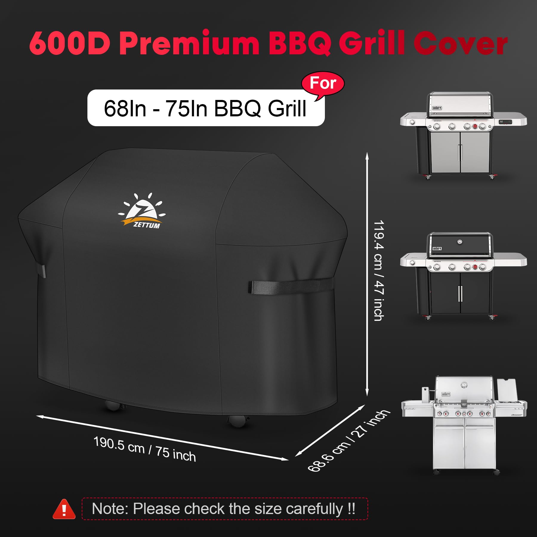 Zettum 190cm BBQ Grill Cover | Waterproof 600D Oxford for Weber Summit