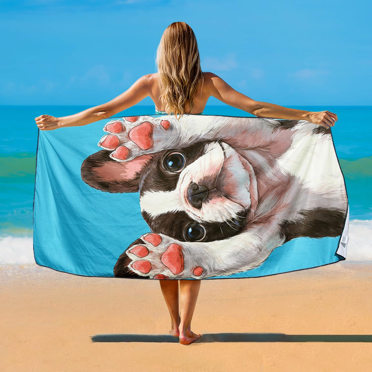 Violetpos Boston Terrier Beach Towel for Dog Lovers, Extra Large 180x90 cm 250GSM Microfibre, Sand Free Quick Dry - image 2