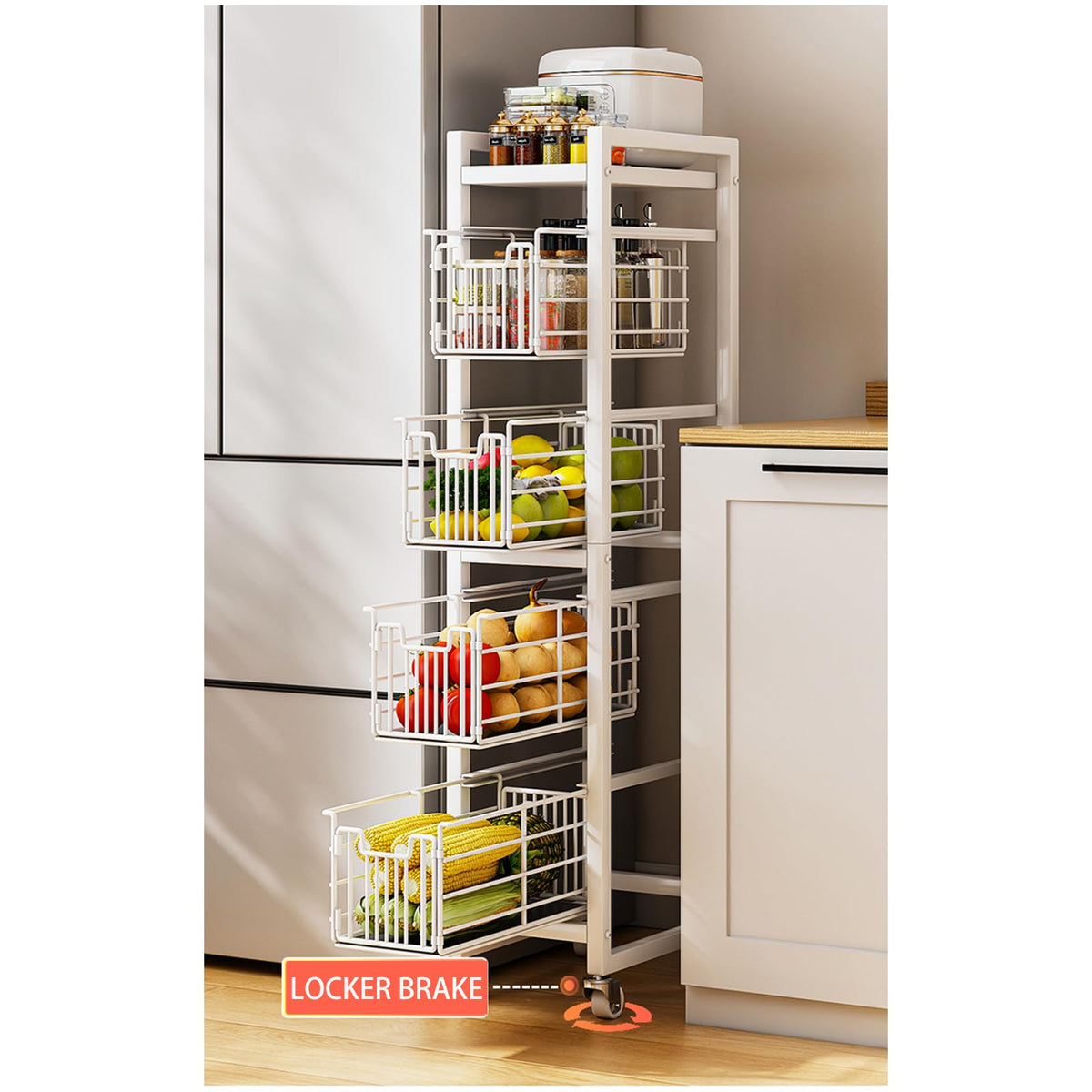 4-Tier Pull-Out Storage Organizer Rolling Utility Cart - Universal Metal Craft Shelf Trolley for Home Kitchen Bathroom Bedroom Office Classroom - image 4