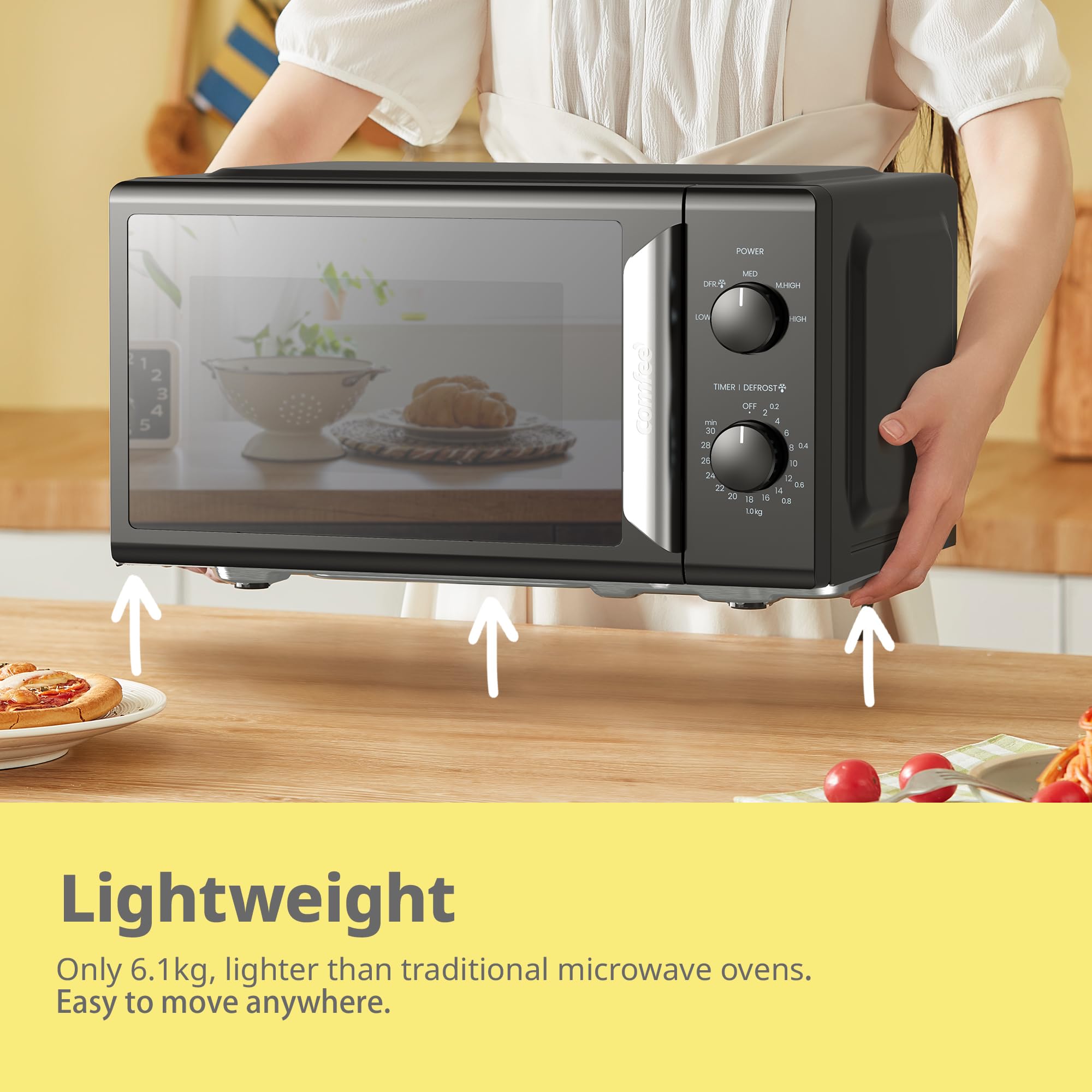 COMFEE' 19L Compact Mini Microwave Oven | 700W Inverter Tech – Black Mirror