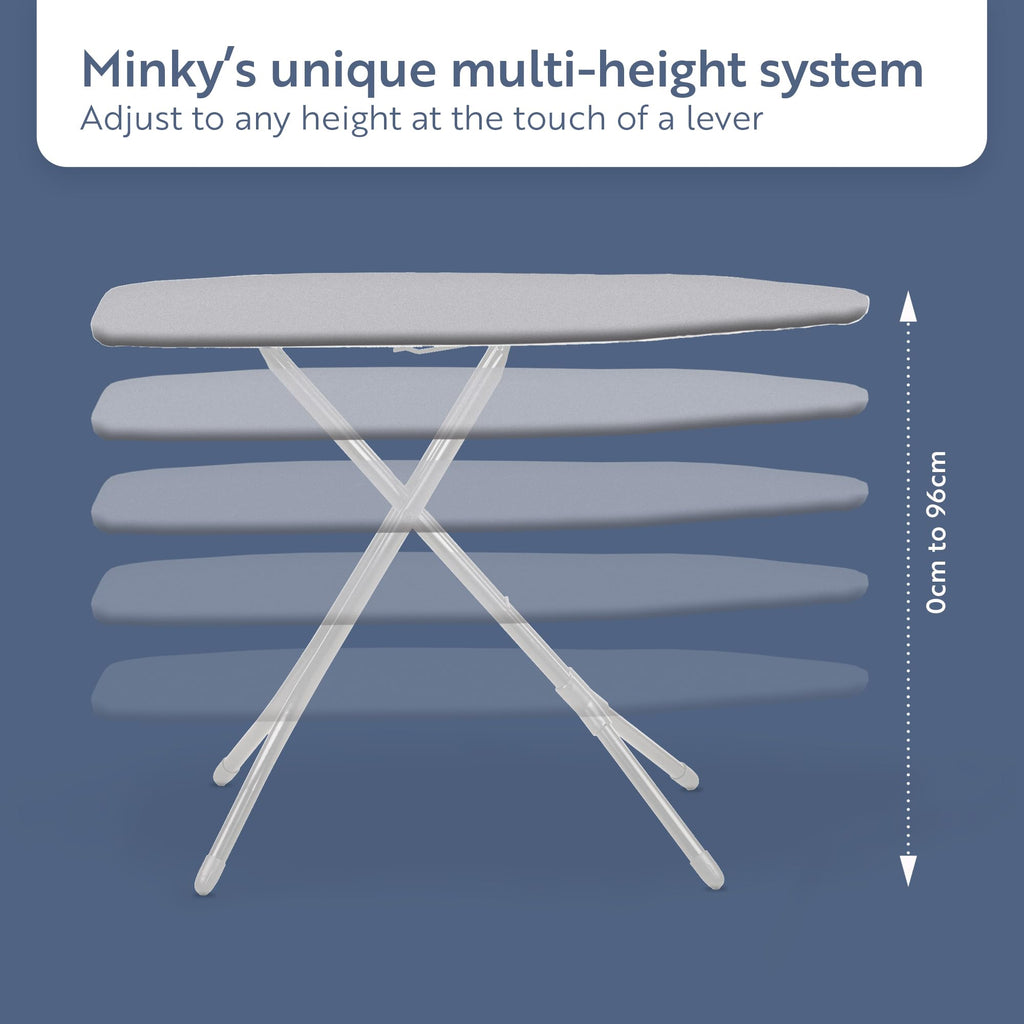 Minky Expert Ironing Board – 122 x 38cm Blue Patterned Laundry Board
