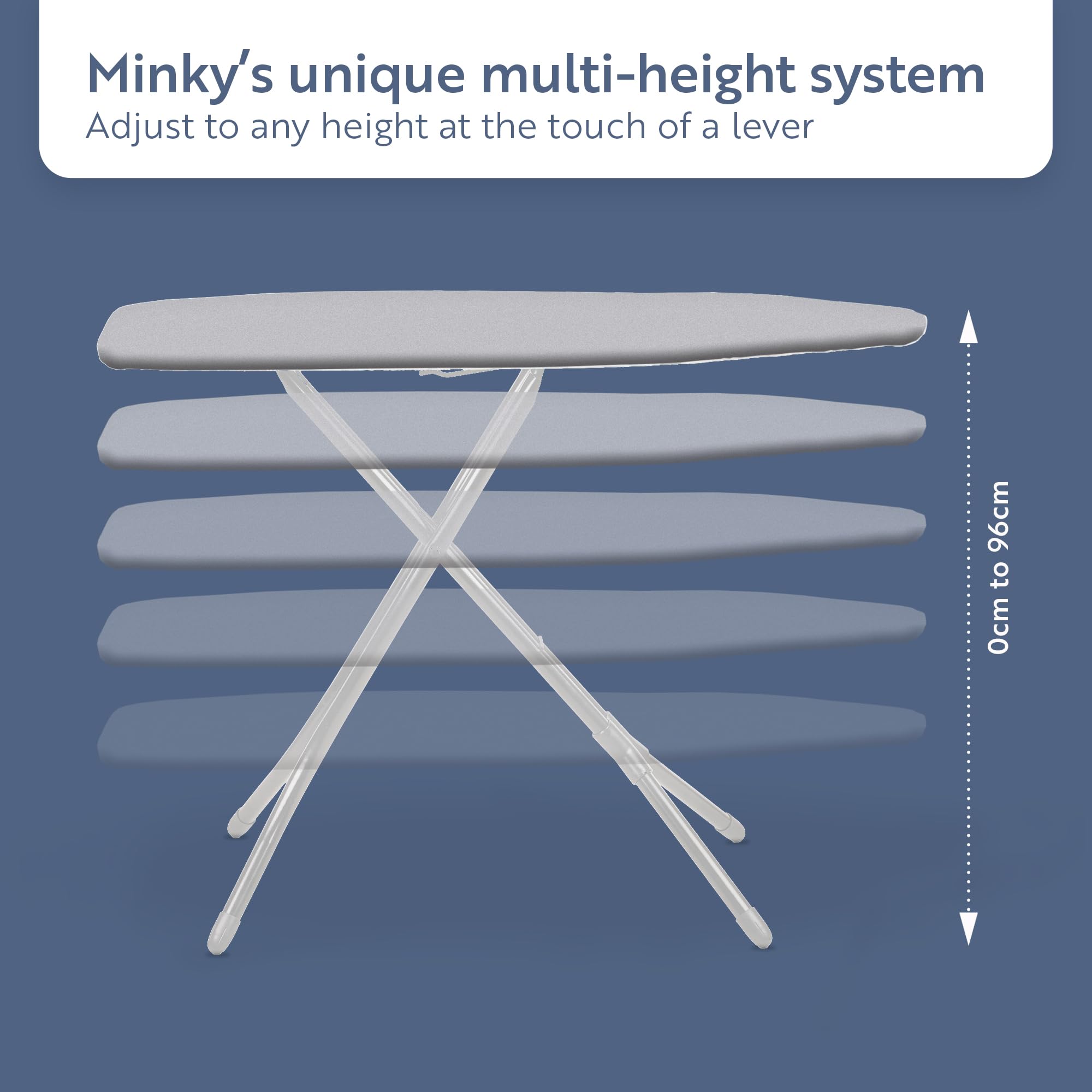 Minky Expert Ironing Board – 122 x 38cm Blue Patterned Laundry Board