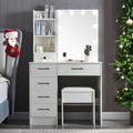 Makeup Vanity Desk with LED Mirror and 6 Drawers - White