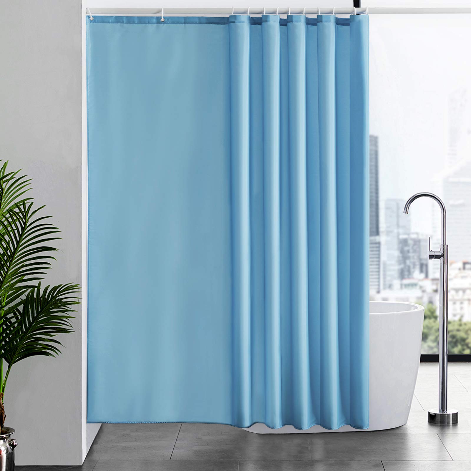 Furlinic Sky Blue Shower Curtain | 200x200cm Extra Wide Waterproof Fabric