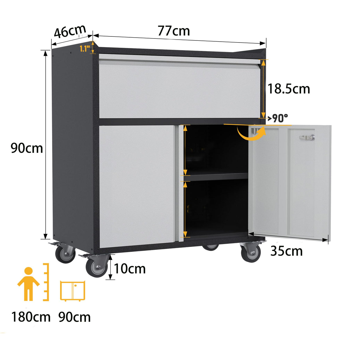 SUPEER Metal Garage Cabinet with Wheels and 2 Doors &1 Drawer - image 2