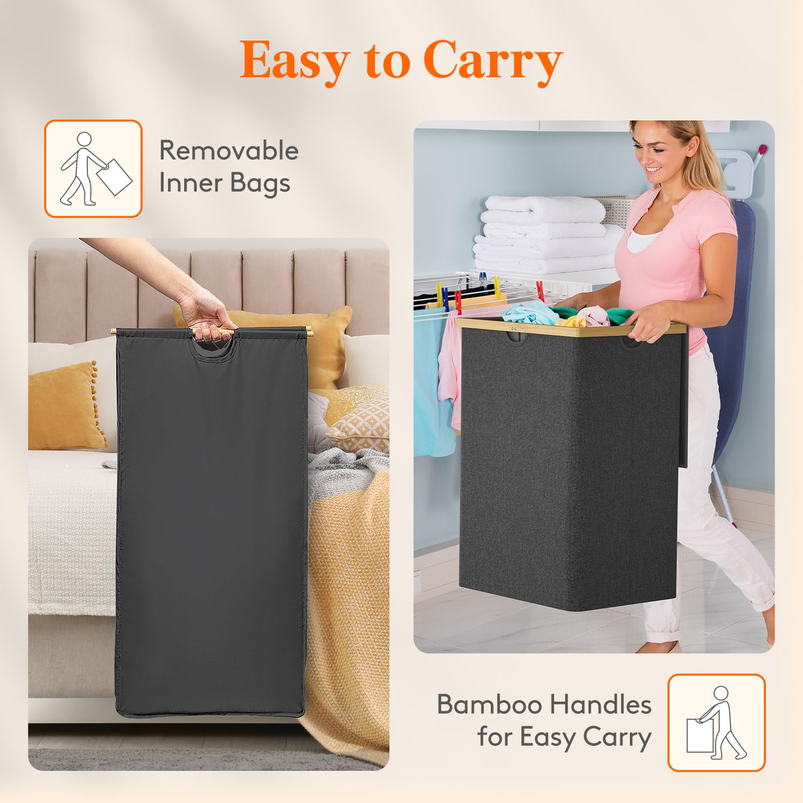 Lifewit 160L Bamboo Laundry Basket with Lid | 2-Compartment Hamper