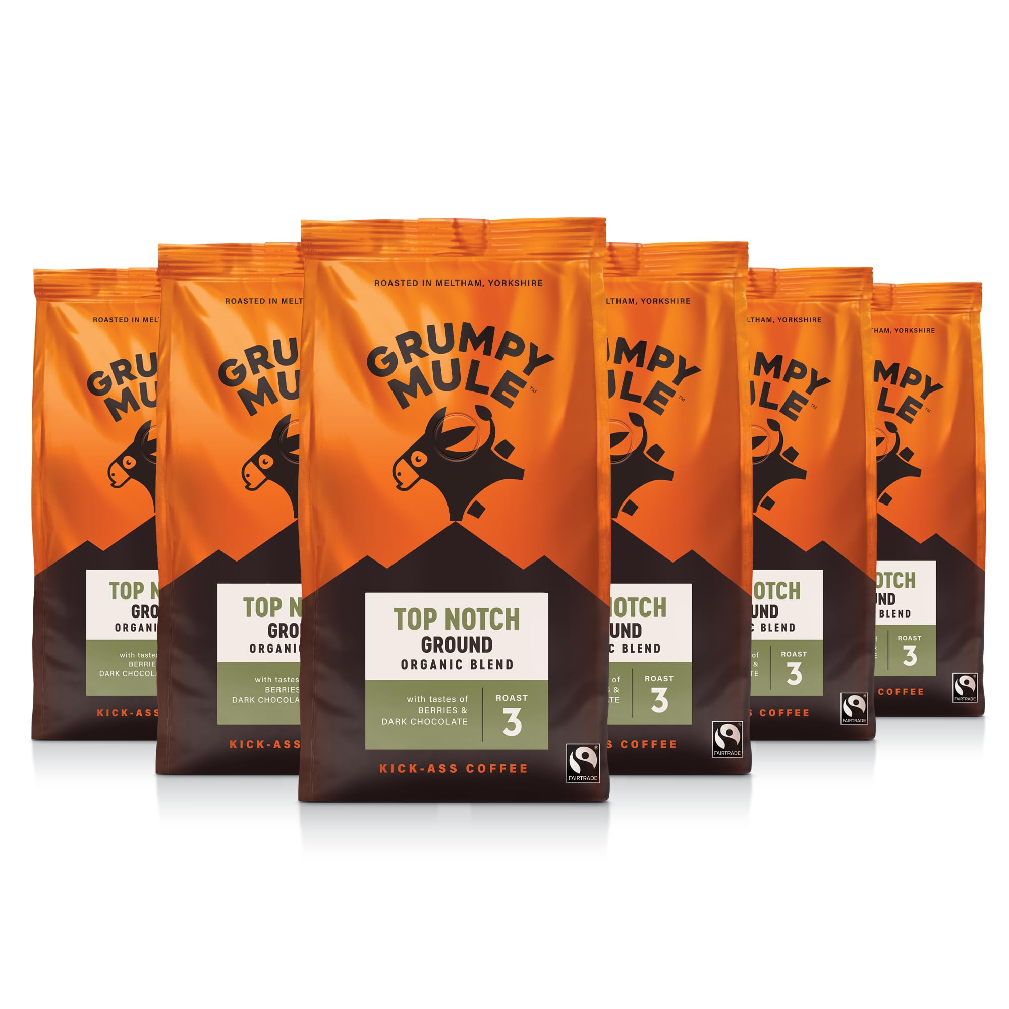 Grumpy Mule Organic Ground Coffee – Top Notch Blend, 6 x 200g