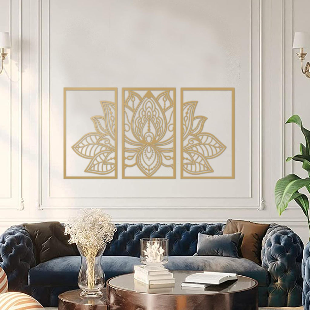 ESTART Metal Lotus Flower Wall Art – 3-Piece Large Mandala Zen Decor
