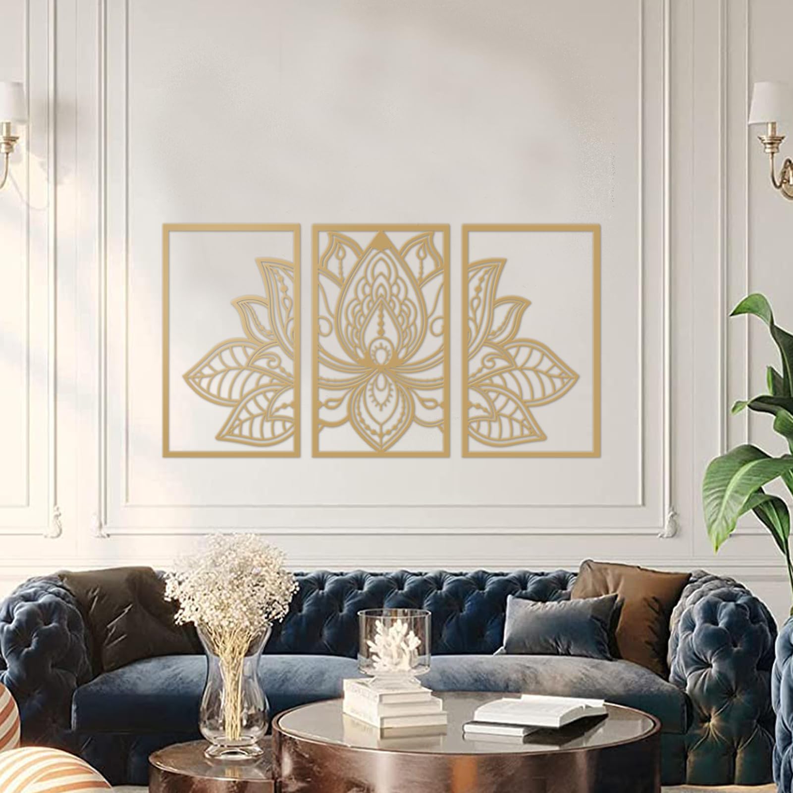 ESTART Metal Lotus Flower Wall Art – 3-Piece Large Mandala Zen Decor