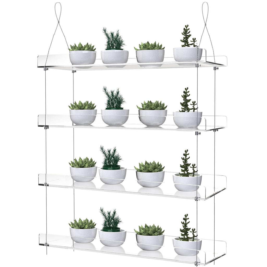 ZerzSemp 4-Tier Hanging Acrylic Window Plant Shelves | Clear Adjustable Stand