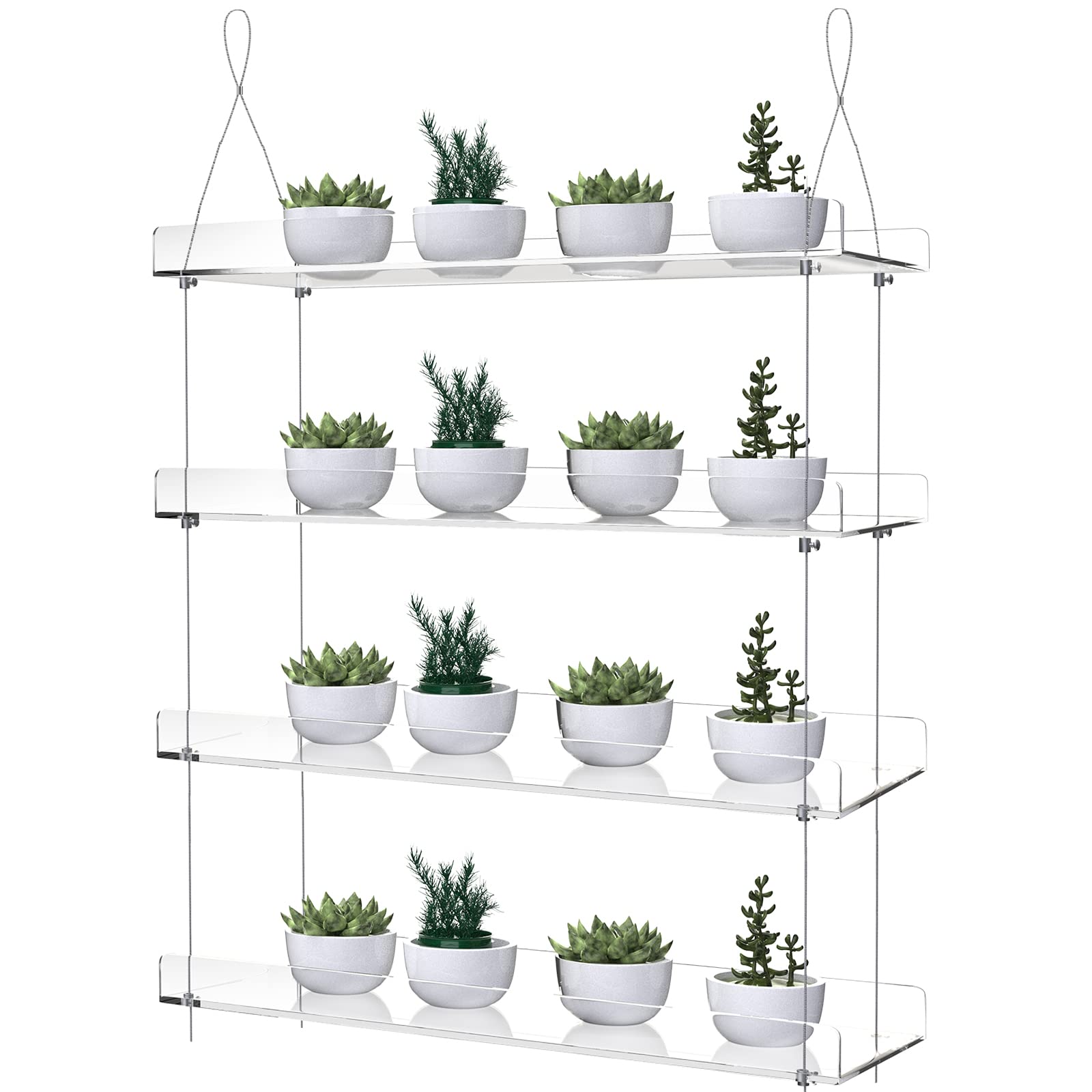 ZerzSemp 4-Tier Hanging Acrylic Window Plant Shelves | Clear Adjustable Stand