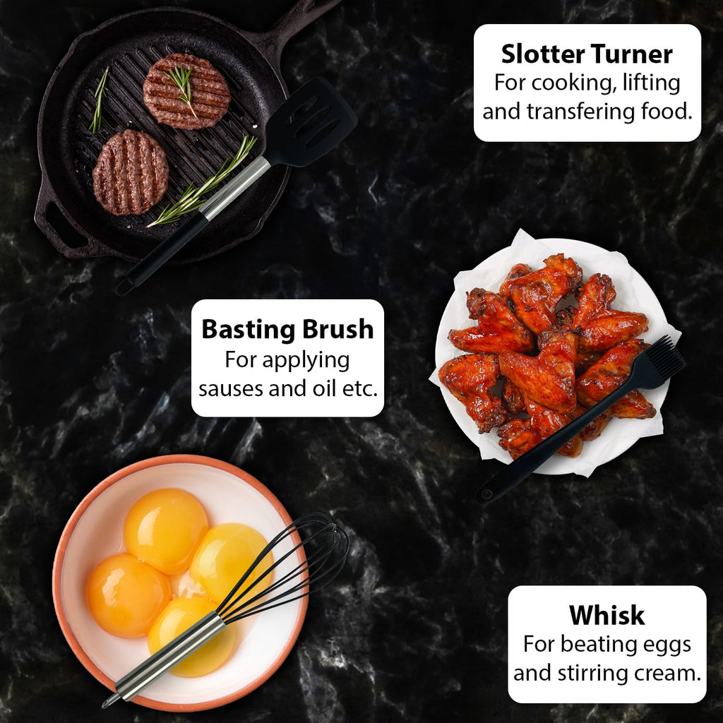 NestBlend 38-Piece Silicone Kitchen Utensils Set with Holder – Black