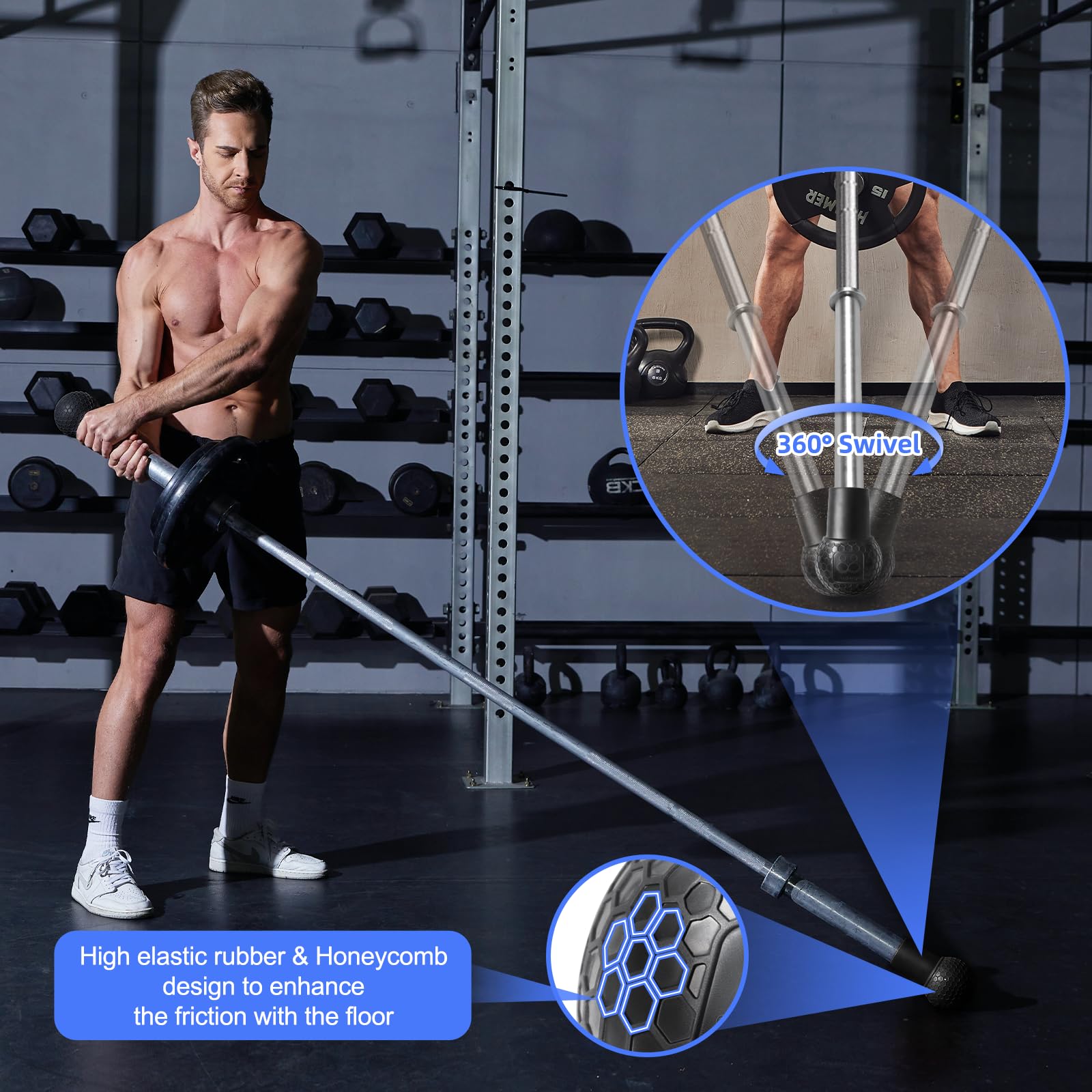 HXD-ERGO Double D Rowing Handle Barbell Attachment for 2" Olympic Bars