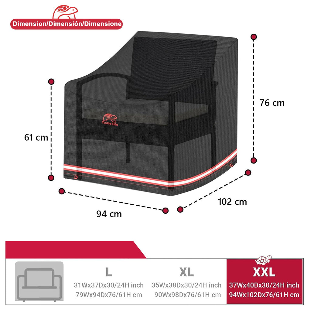 Turtle Life Waterproof Patio Single Sofa Cover - Black Oxford Fabric