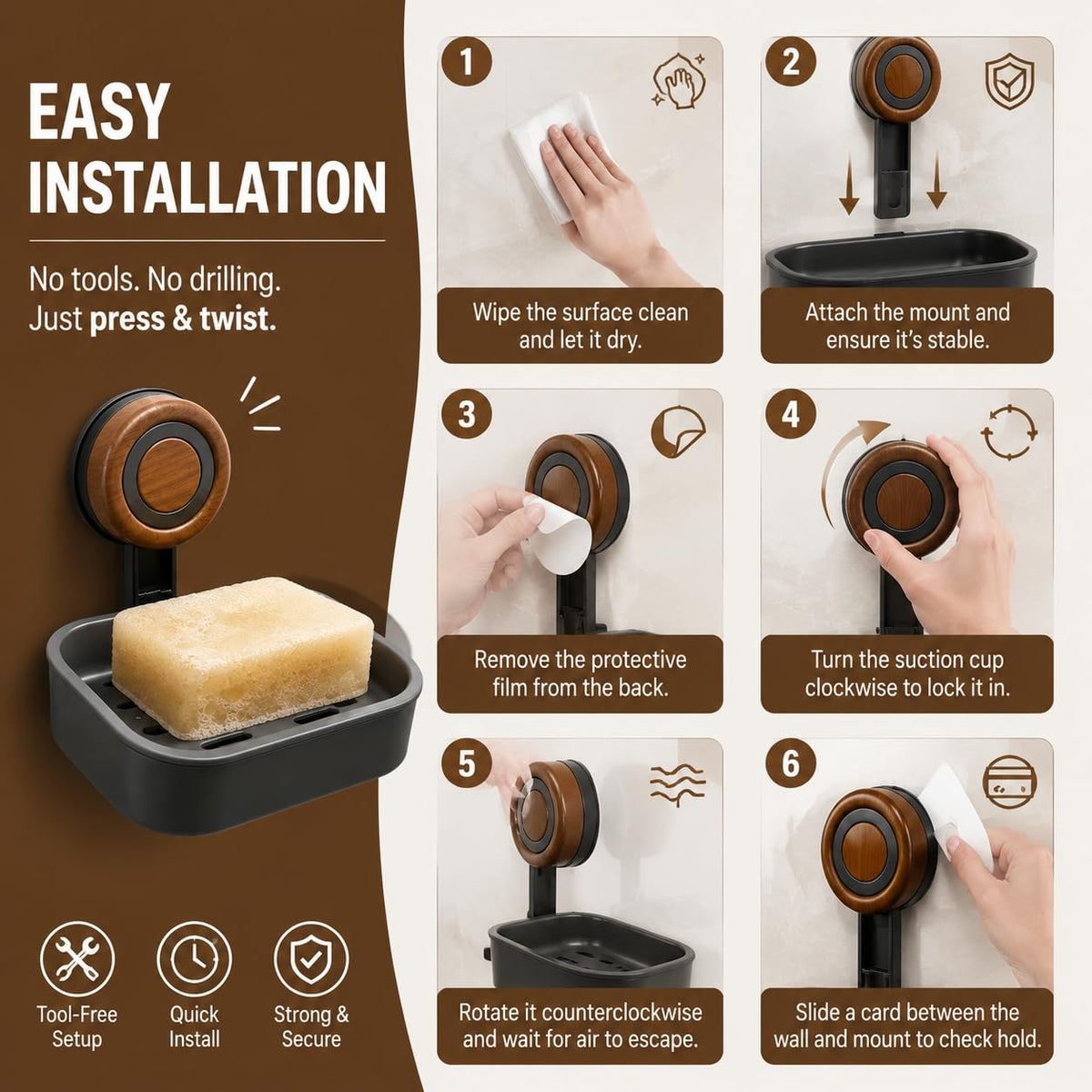 2PCS Double Layer Soap Dish for Shower Wall Mounted Suction Cup Soap Holder - image 5