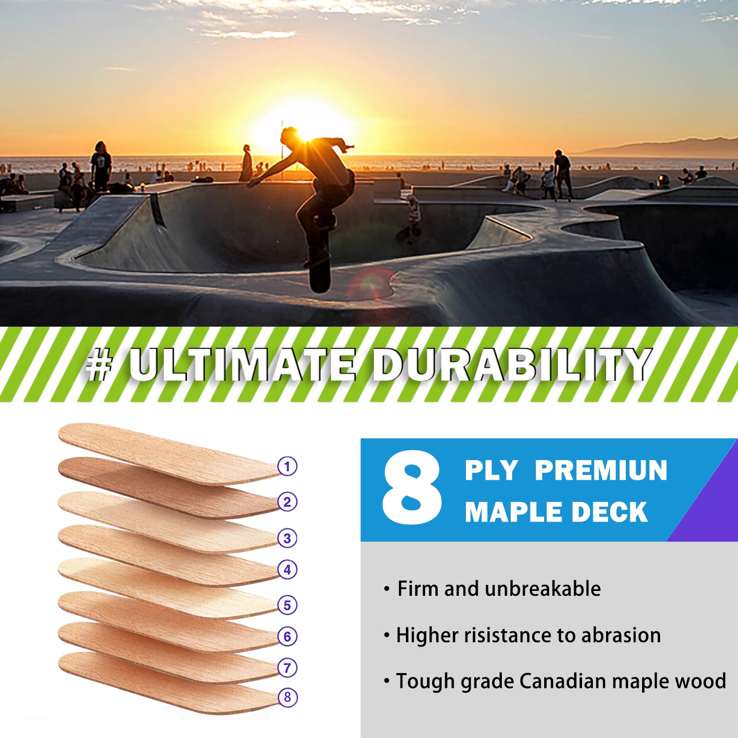 Jolof Store Complete Skateboard | 31x8 Inch 8-Layer Maple Wood Deck
