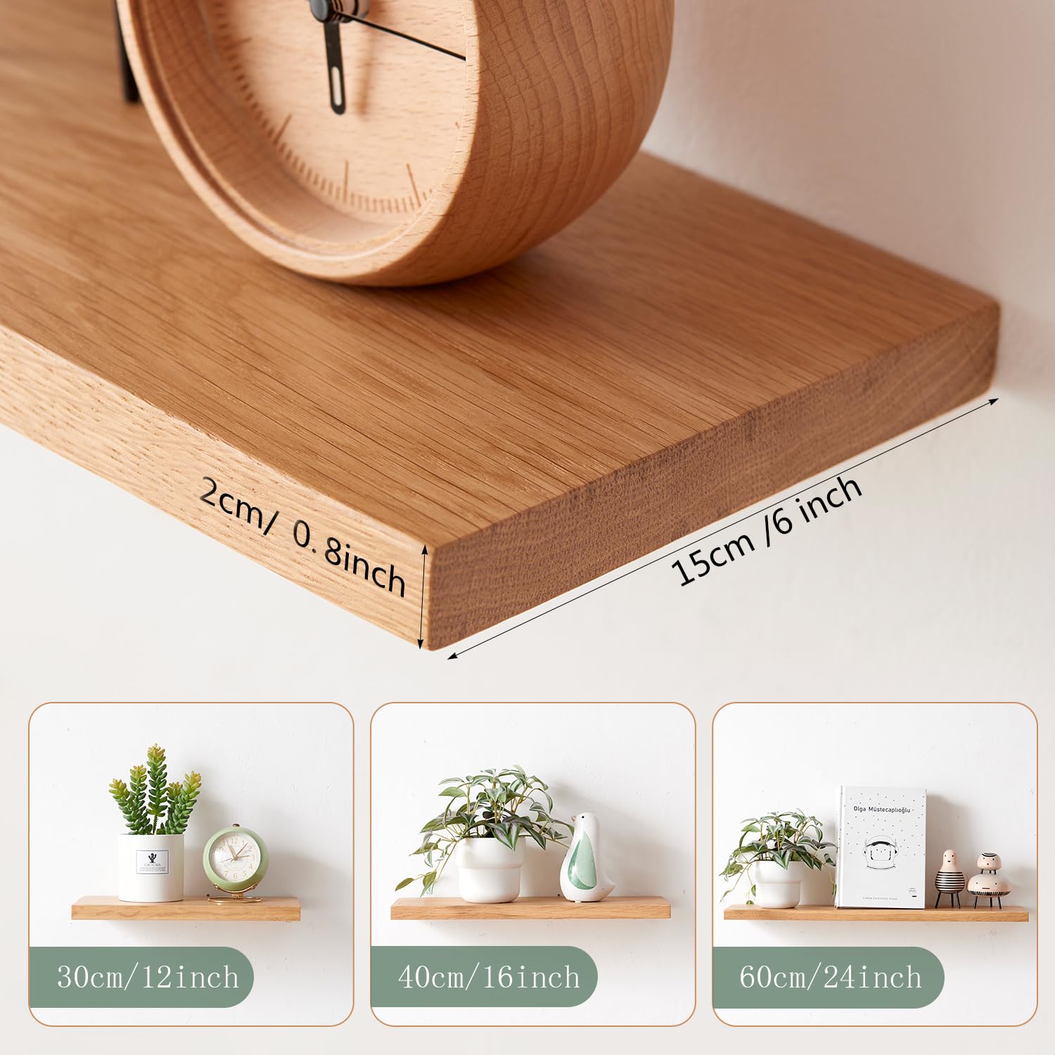 OAKERLAND 90cm Solid Oak Floating Shelf | Minimalist Wooden Wall Ledge