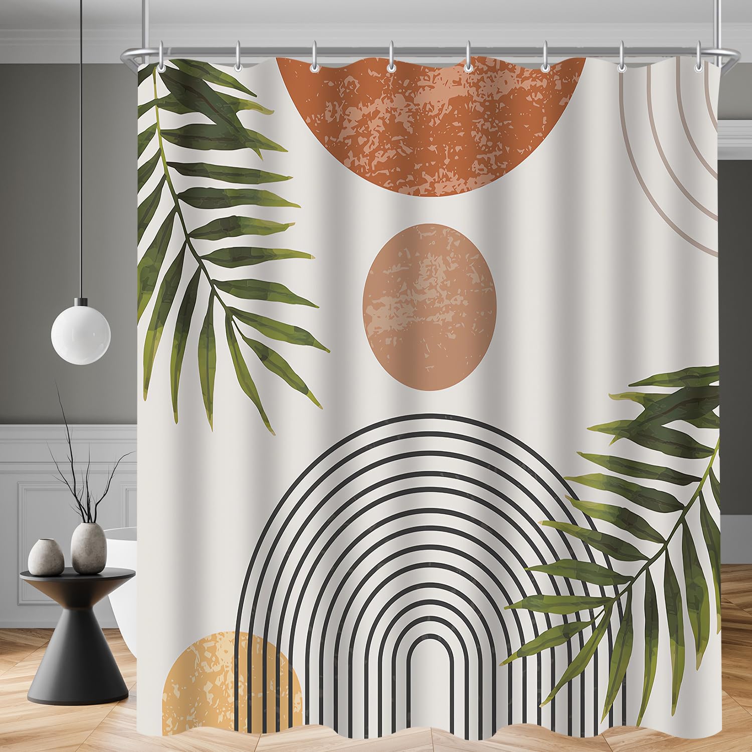 Lerores Leaves Line Shower Curtain – 240x180cm Anti-Mould Polyester