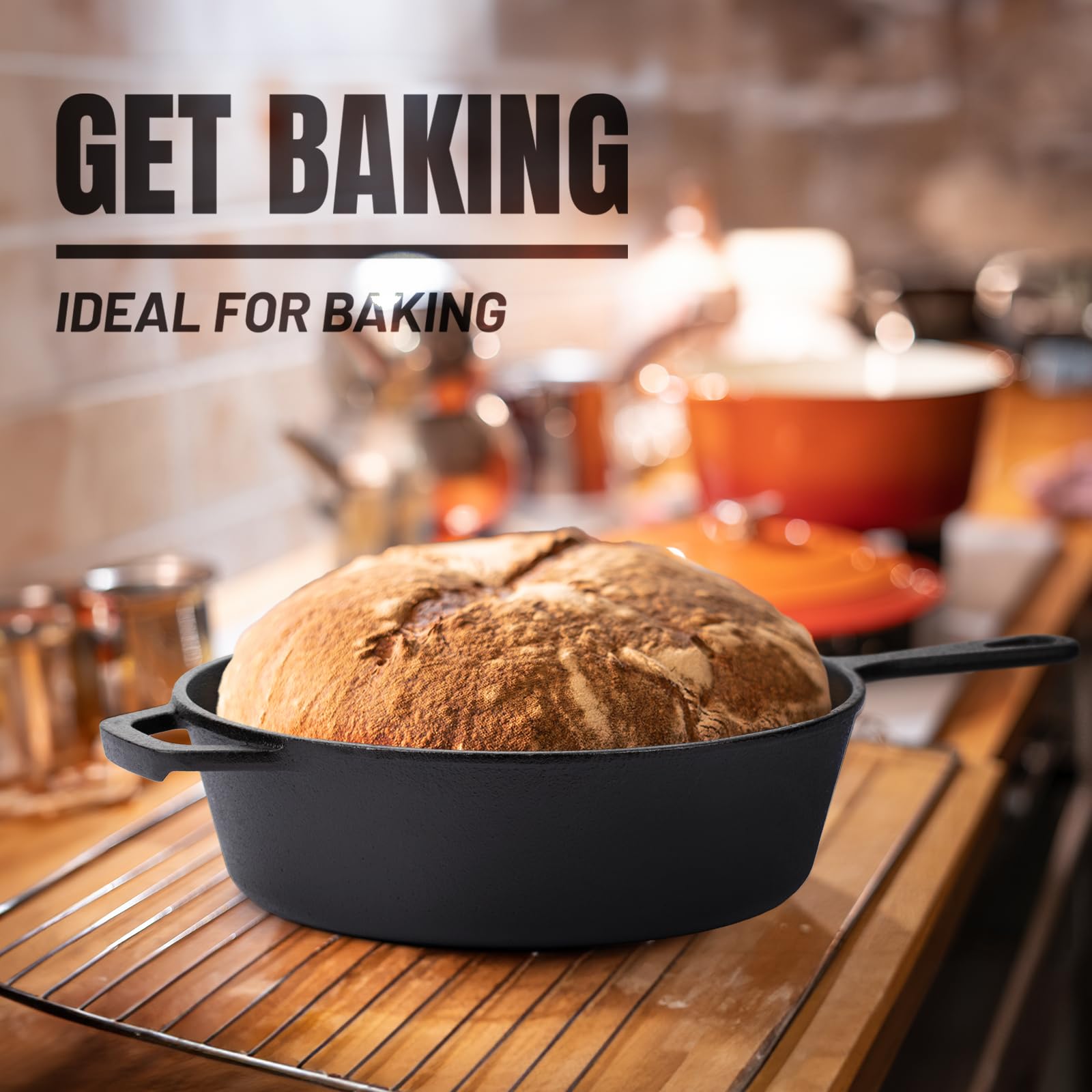 Overmont 3.2qt Cast Iron Combo Cooker – Pre-Seasoned Dutch Oven & Skillet