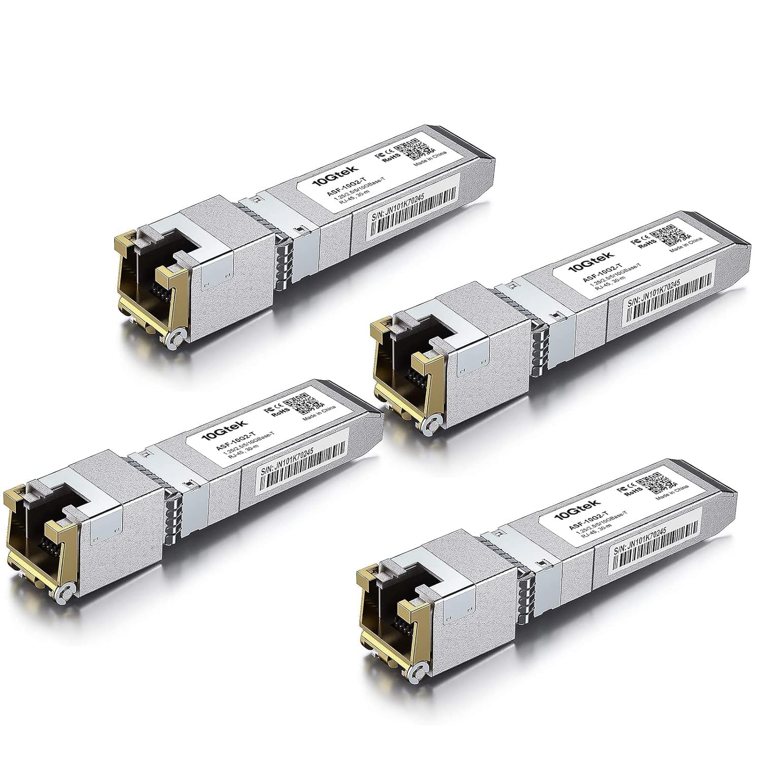 10Gtek 10GBase-T SFP+ RJ-45 Copper Transceiver for Cisco & Ubiquiti (4 Pack)