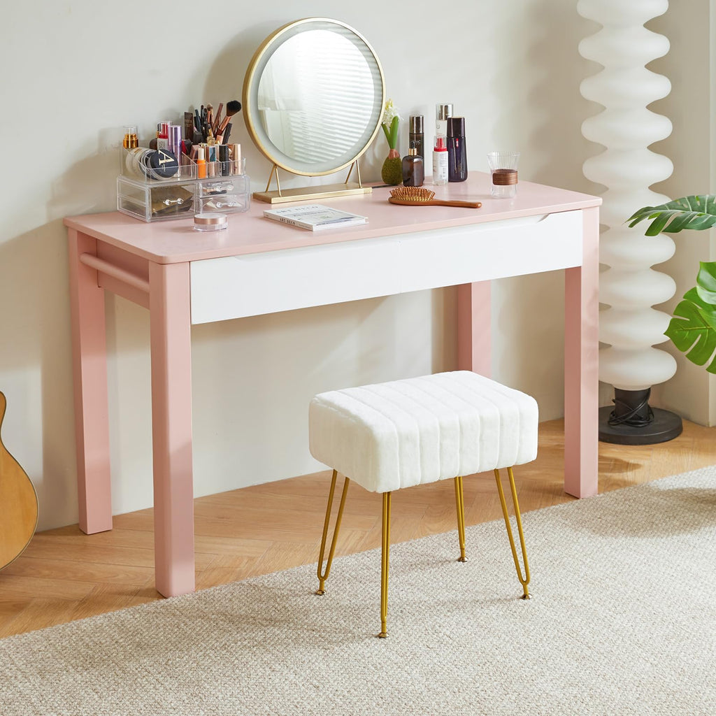 IBUYKE Makeup Vanity Stool, Velvet Rectangular Footrest, White L/G-51W - image 2