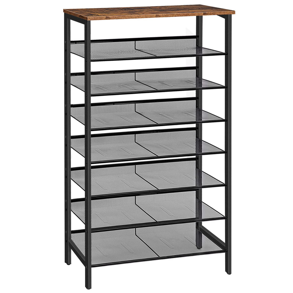 HOOBRO 8-Tier Shoe Rack – Large Metal Storage Shelf for 28 Pairs, Brown