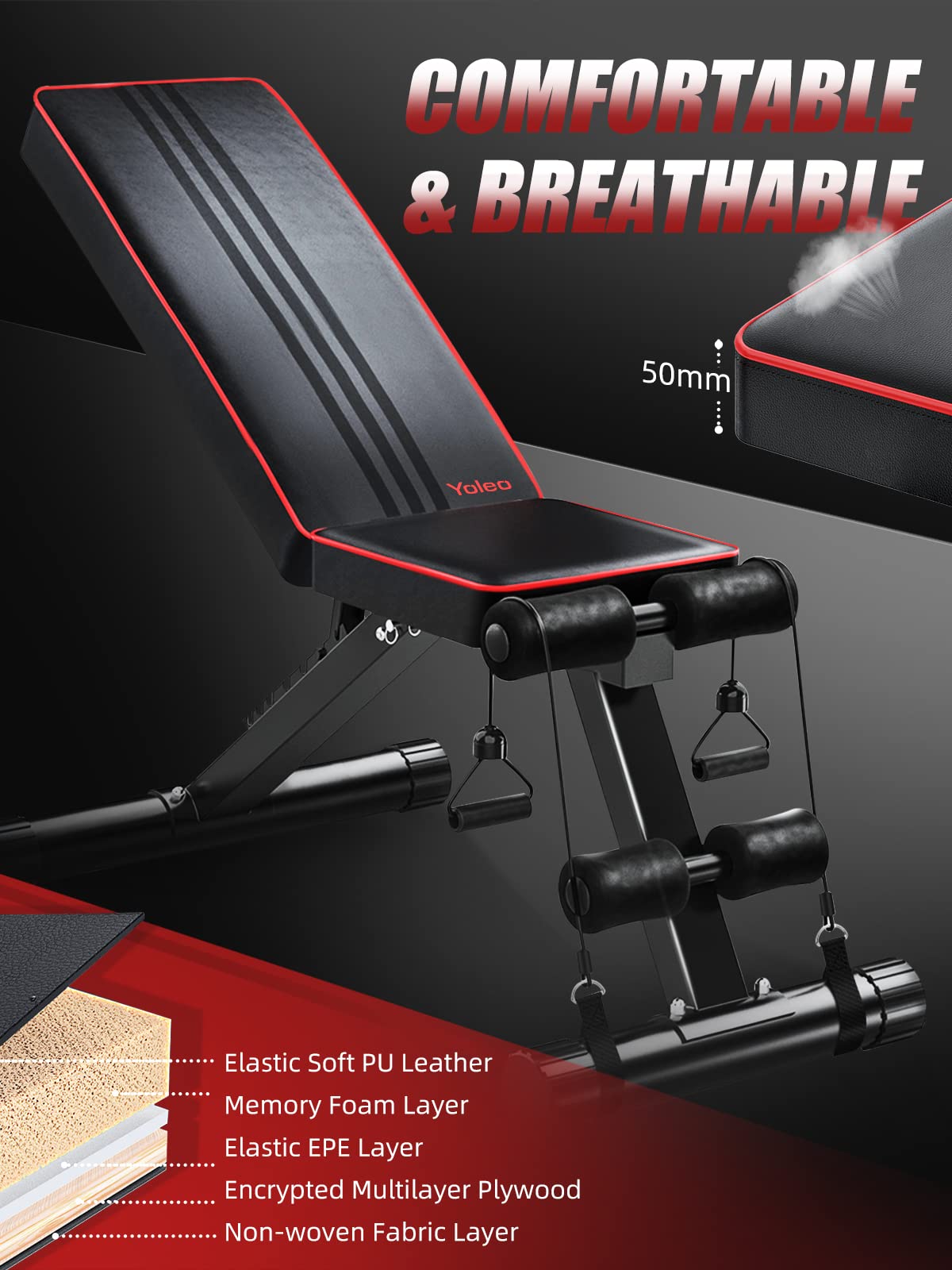 YOLEO Adjustable Weight Bench | 7-Level Foldable Home Gym Workout Bench