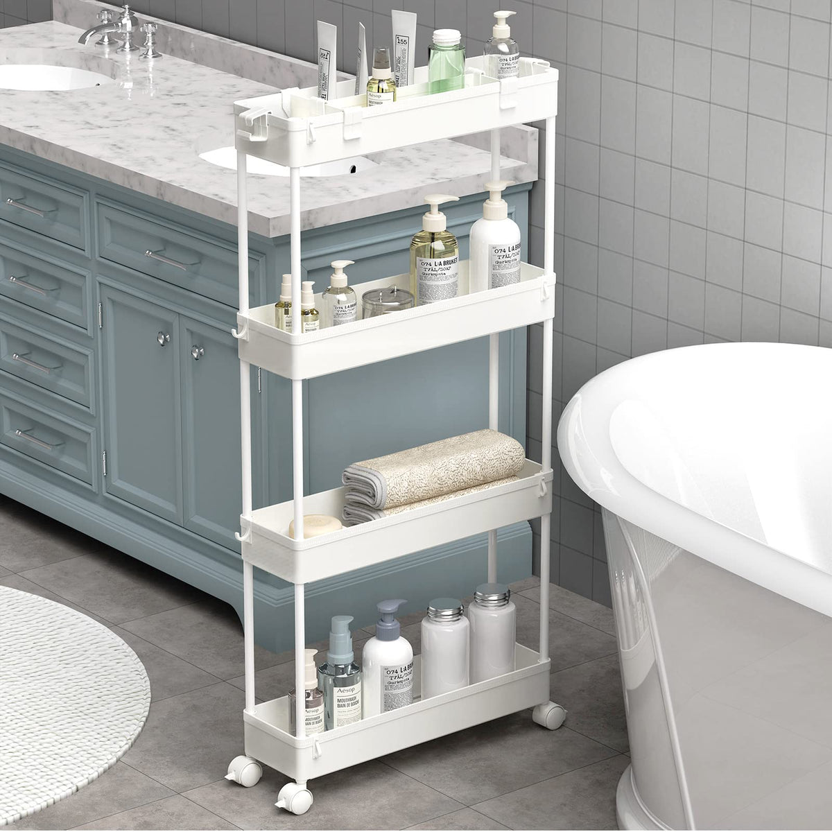 SAKA Slim Storage Cart,4 Tier Bathroom Rolling Utility Cart Storage Organizer Slide Out Cart - image 1