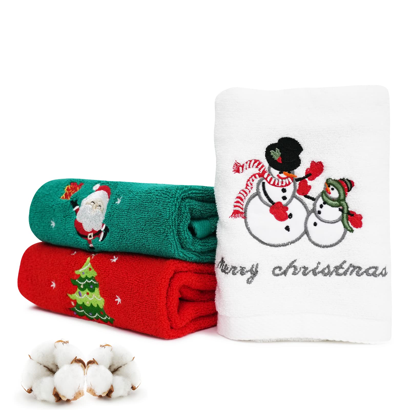 FreeCon Christmas Hand Towels 3 Pack | Embroidered Cotton Kitchen Dishcloths