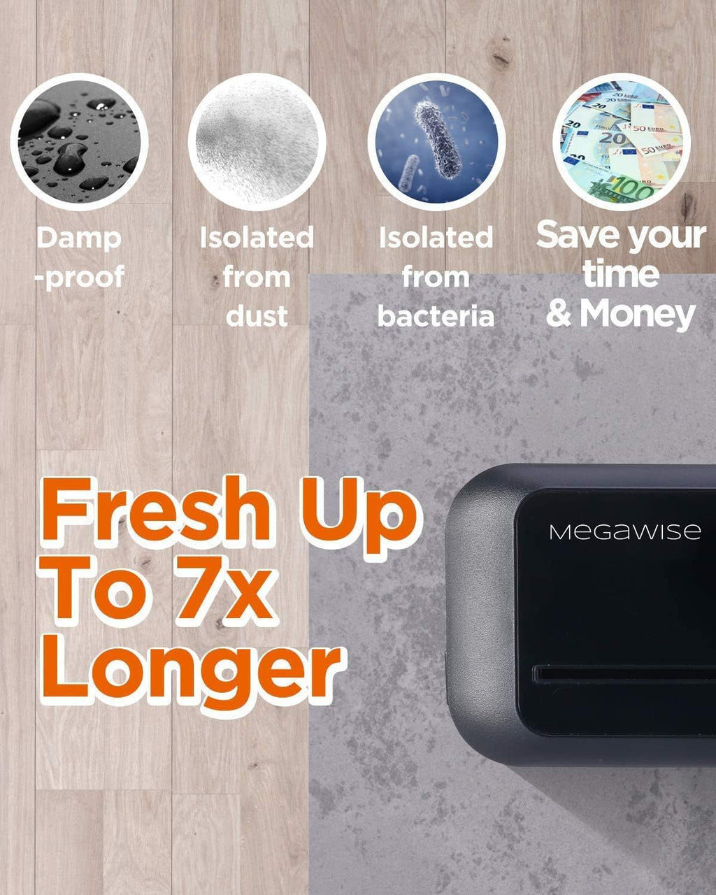 MEGAWISE Vacuum Sealer Machine | 80kPa Suction Food Sealer with Cutter