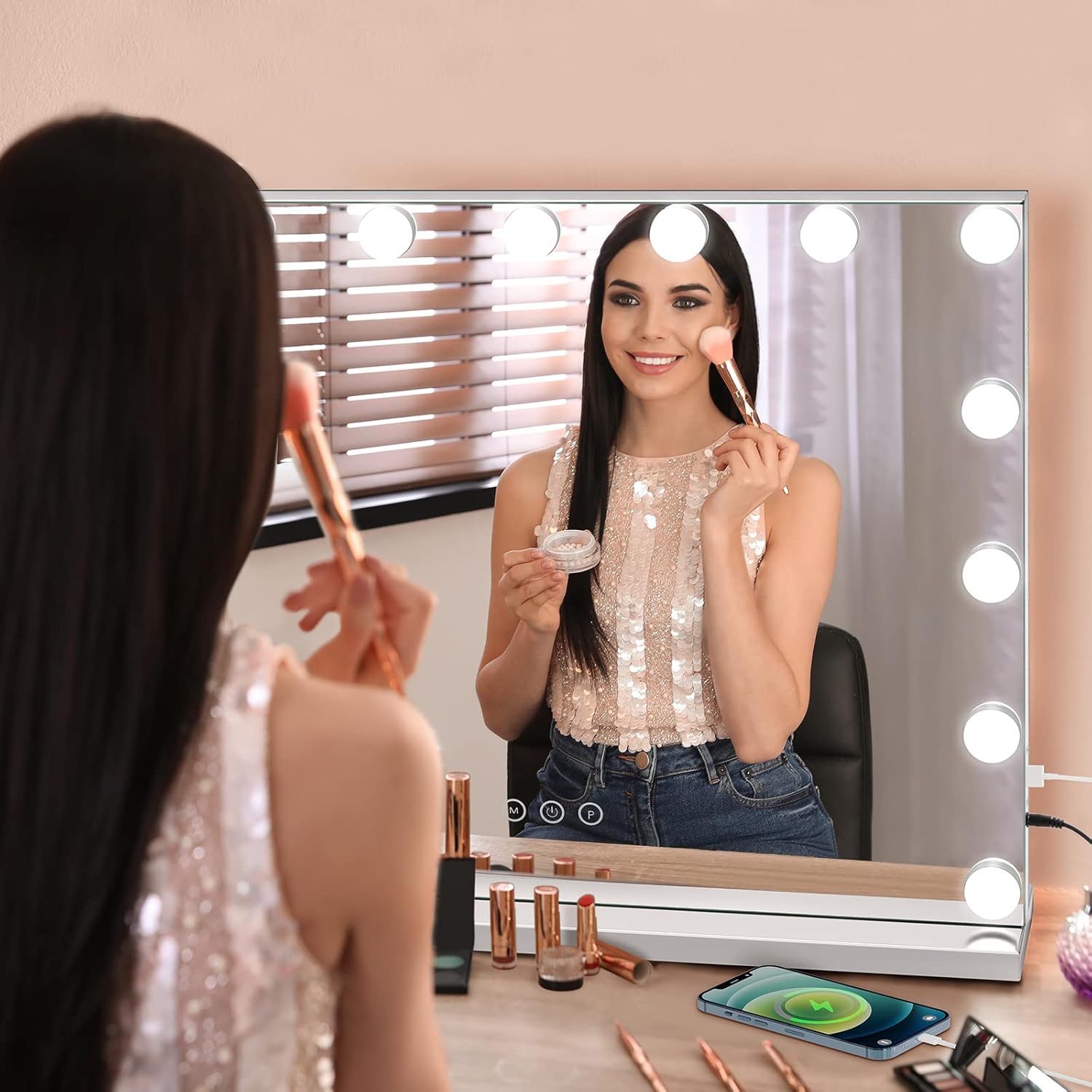 Dripex Hollywood Vanity Mirror with 15 LED Bulbs | 58x42cm Makeup Mirror
